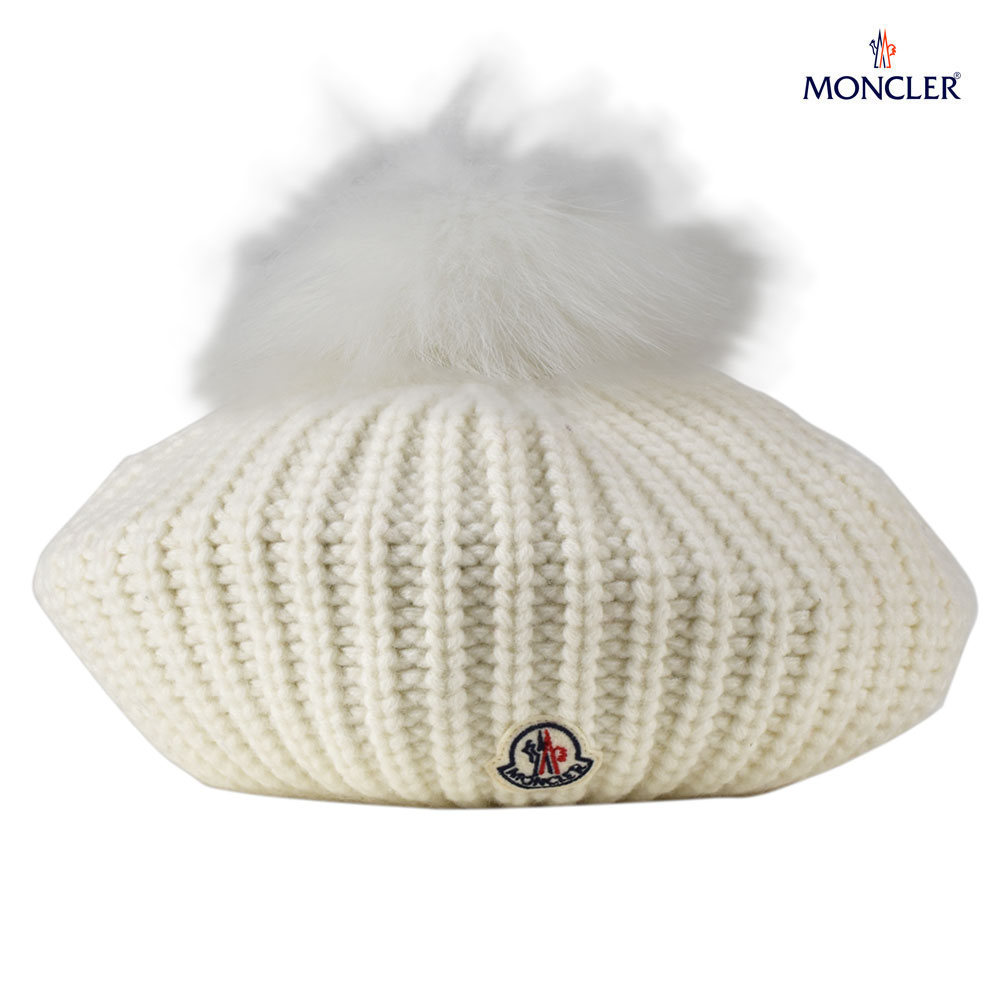 【百貨店SALE】モンク軌跡 MONCLER 00283 00 0992H/034 Wool beret カシミール混 ベレー帽 ロゴタイプ紋章 白いこと 白 WHITE レディース 【貨物輸送無料】