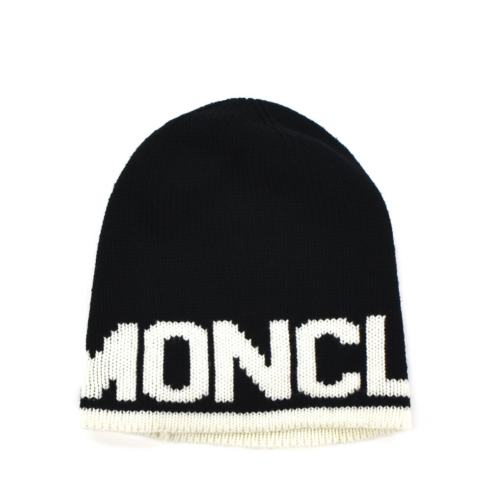 モンク線路 編み物旗がしら レディース ビーニー 羊毛 ロゴタイプ 黒いこと 黒 BERRETOO TRICOT MONCLER【貨物輸送無料】