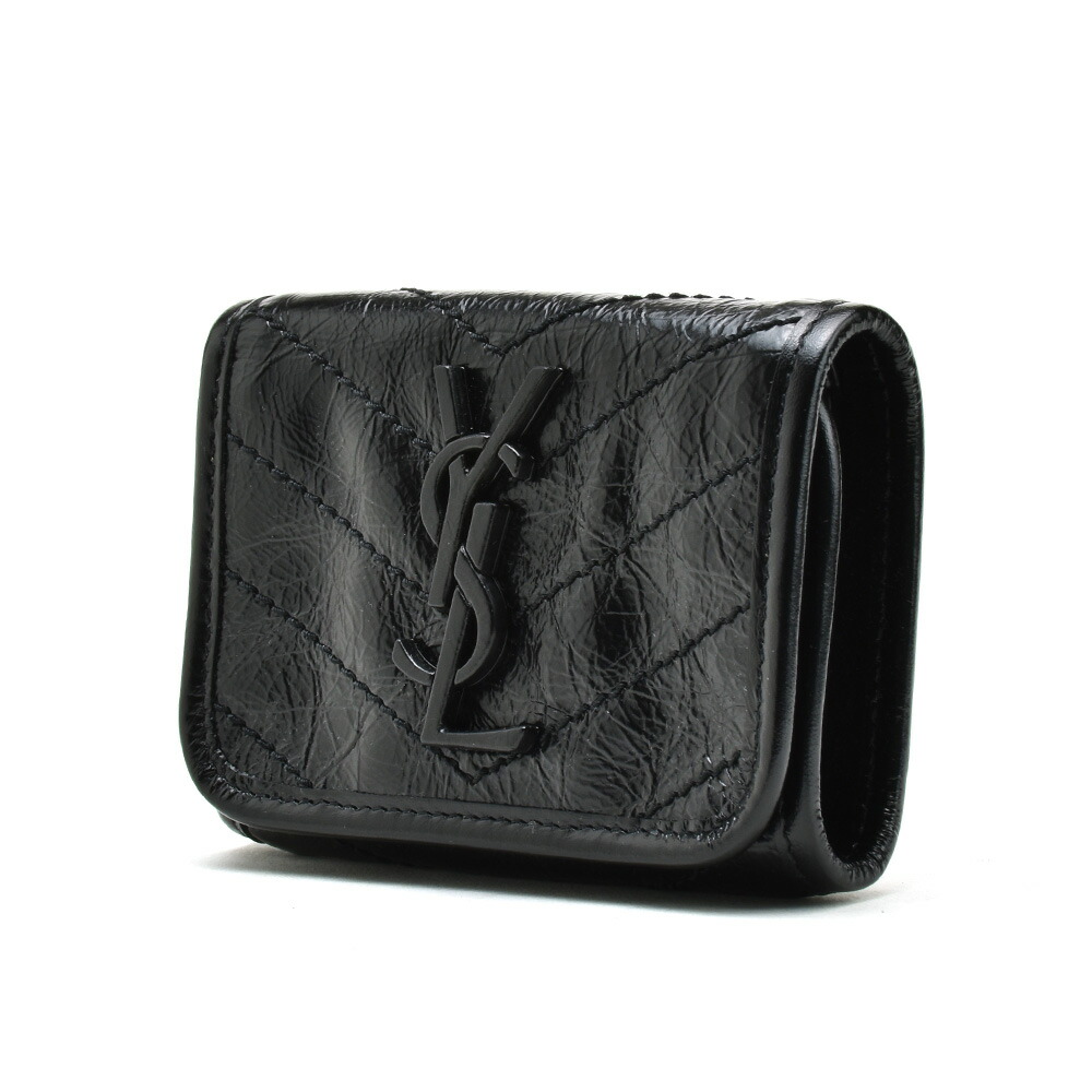 サンローラン フランスの首都 ニキ 三つ折りがま口 メンズ レディース 財布 ウォレット 真っ黒 黒 Ysl Saint Laurent Niki 貨物輸送無料 Newbyresnursery Com