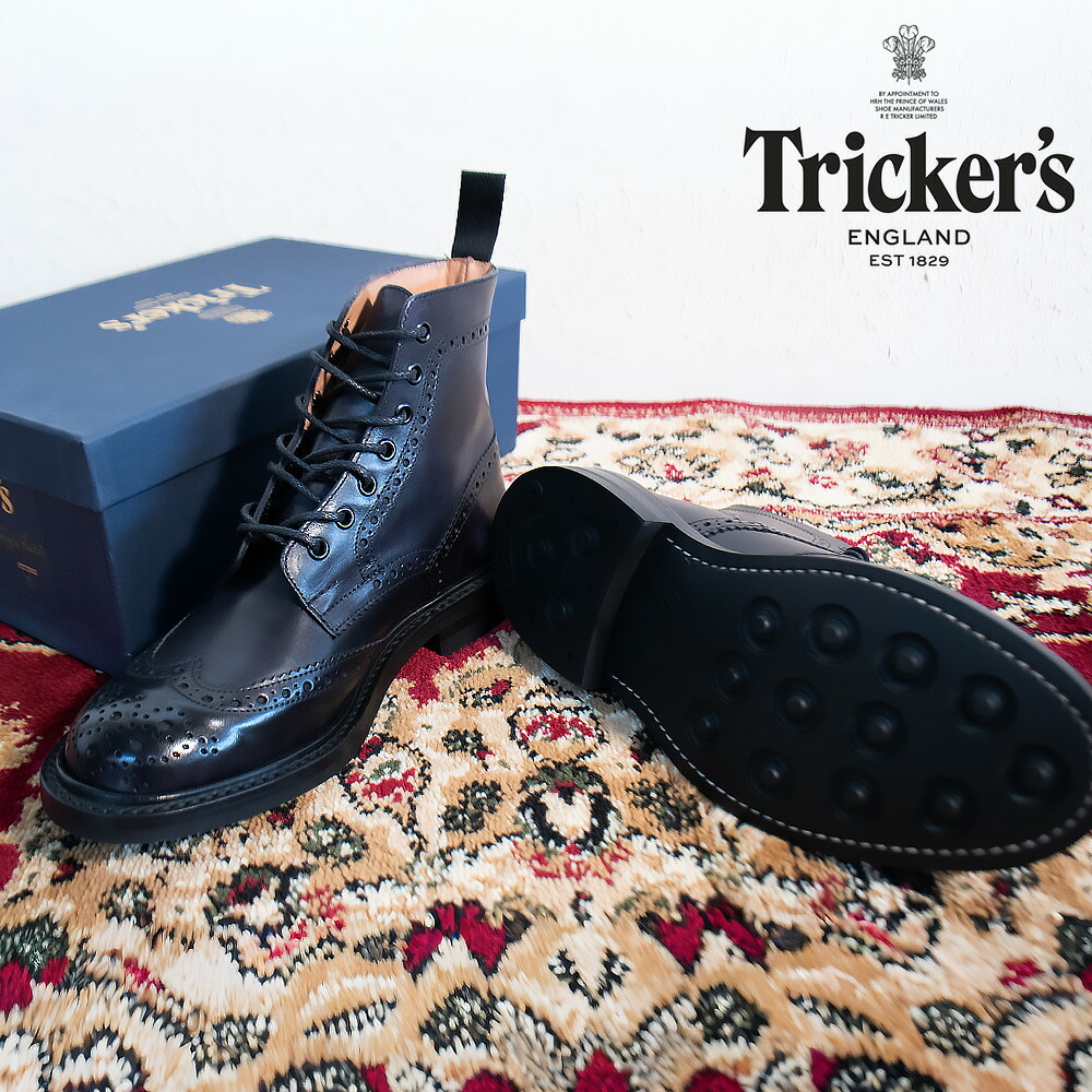 トリッカーズ TRICKER\u0027S カントリーブーツ M2508 ショッピングセンター英トン メンズ ダイナイトソール ウィングチップ 黒いこと M2508 BLACK MUSEUM BROGUE BOOTS【貨物輸送無料】