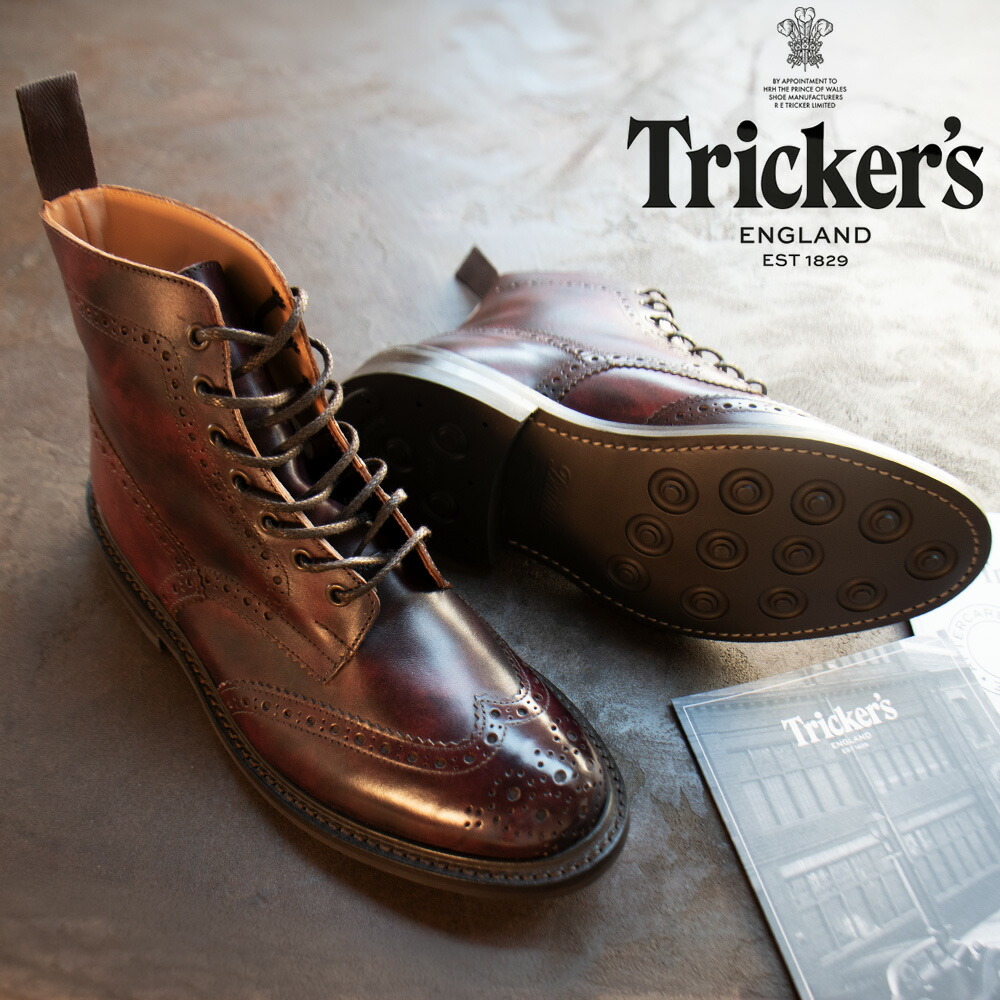 トリッカーズ TRICKER\u0027S カントリーブーツ M2508 ショッピングセンター英トン メンズ ダイナイトソール ウィングチップ バーガンディー Burgundy Museum Brogue Boots【貨物輸送無料】