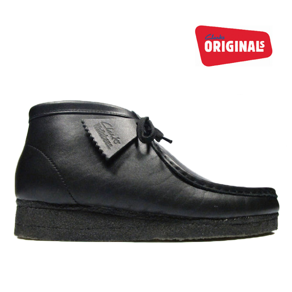 wallabee clarks black leather