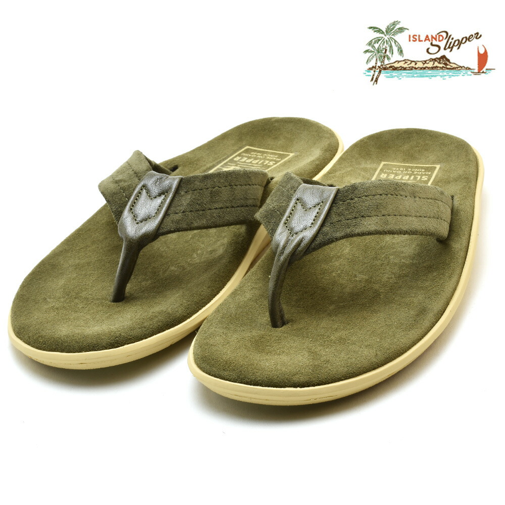アイランドスリッパ 砂浜サンダル ビーサン スエードクロス 緑であること オリーブ メンズ レディース ISLANDSLIPPER PT203SL SUEDE THONG ARMY GREEN OLIVE【貨物輸送無料】
