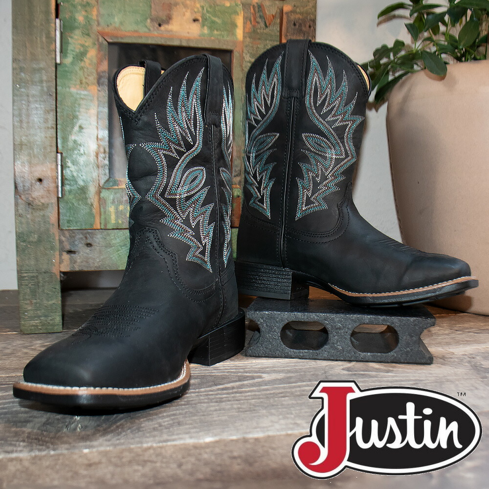 ジャスティン JUSTIN ウエスタンブーツ メンズ ロングブーツ 11インチ ブーツ EEワイズ ブラック 11" Men's J124 Wide Square Toe【送料無料】｜クラウド・シューカンパニー