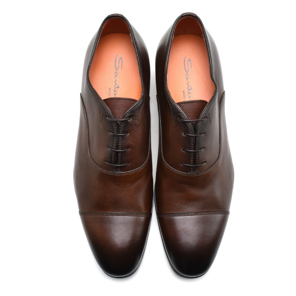 配送日指定可 未使用 SANTONI 9 15004 ストレートチップ 茶 箱付 保存