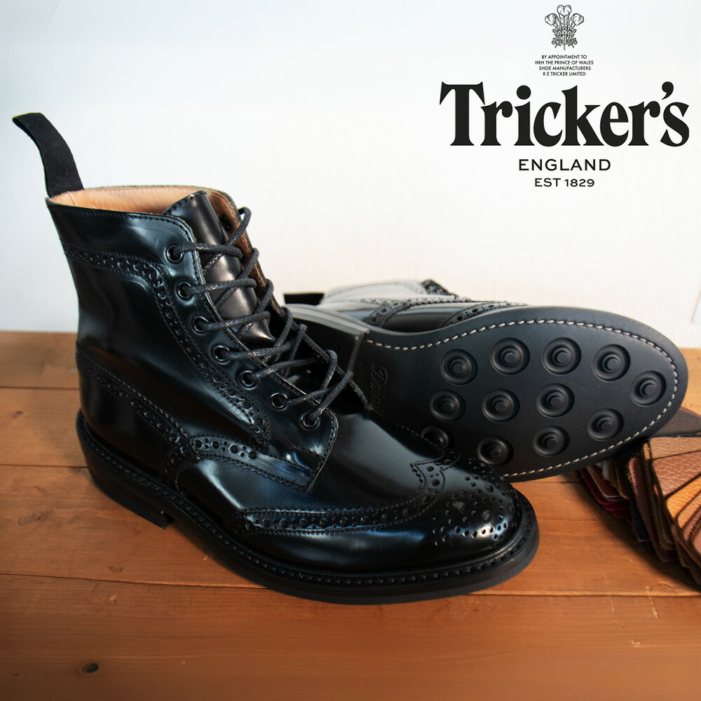 トリッカーズ TRICKER\u0027S カントリーブーツ M2508 ショッピングセンター英トン メンズ ダイナイトソール ウィングチップ 黒いこと Black Book binder Brogue Boots【貨物輸送無料】