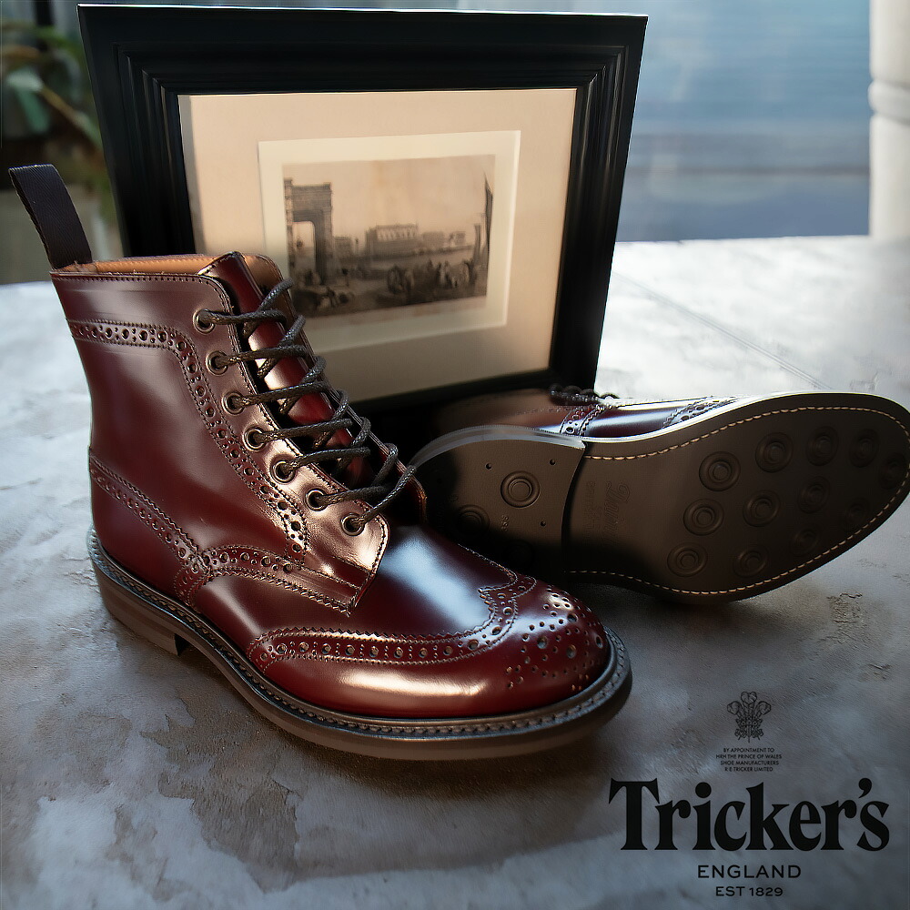 トリッカーズ TRICKER\u0027S カントリーブーツ M2508 ショッピングセンター英トン メンズ ダイナイトソール ウィングチップ バーガンディー Burgundy Book binder Brogue Boots【貨物輸送無料】