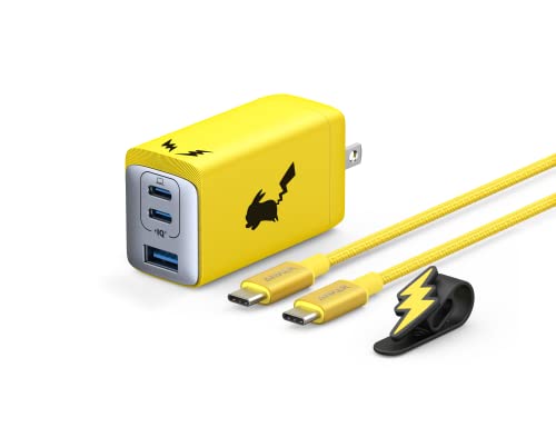 Anker USB急速充電器 65W ピカチュウモデル (USB PD 充電器 USB-A USB-C 3ポート) 独自技術Anker GaNPrime採用 / PowerIQ 4.0 搭載 / PPS規格対応 / PSE技術基準適合 / 折りたたみ