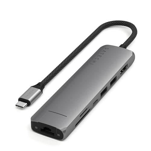 SATECHI USB-Cハブ 7-in-1 Slim Plus マルチポートアダプター, 4K HDMI, 100W PD充電, 2 USB-Aポート, Ethernet, microSD/SDカードリーダー, MacBook, Windows, U