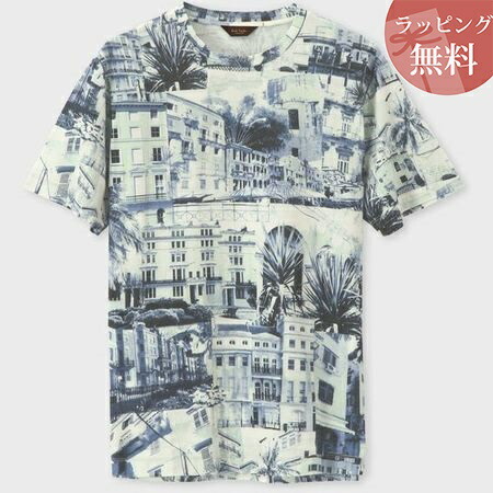 新品本物 楽天市場 ポールスミス Tシャツ サマーヒルタウンプリント ブルー L Paul Smith クローバーリーフ 国産 Advance Com Ec