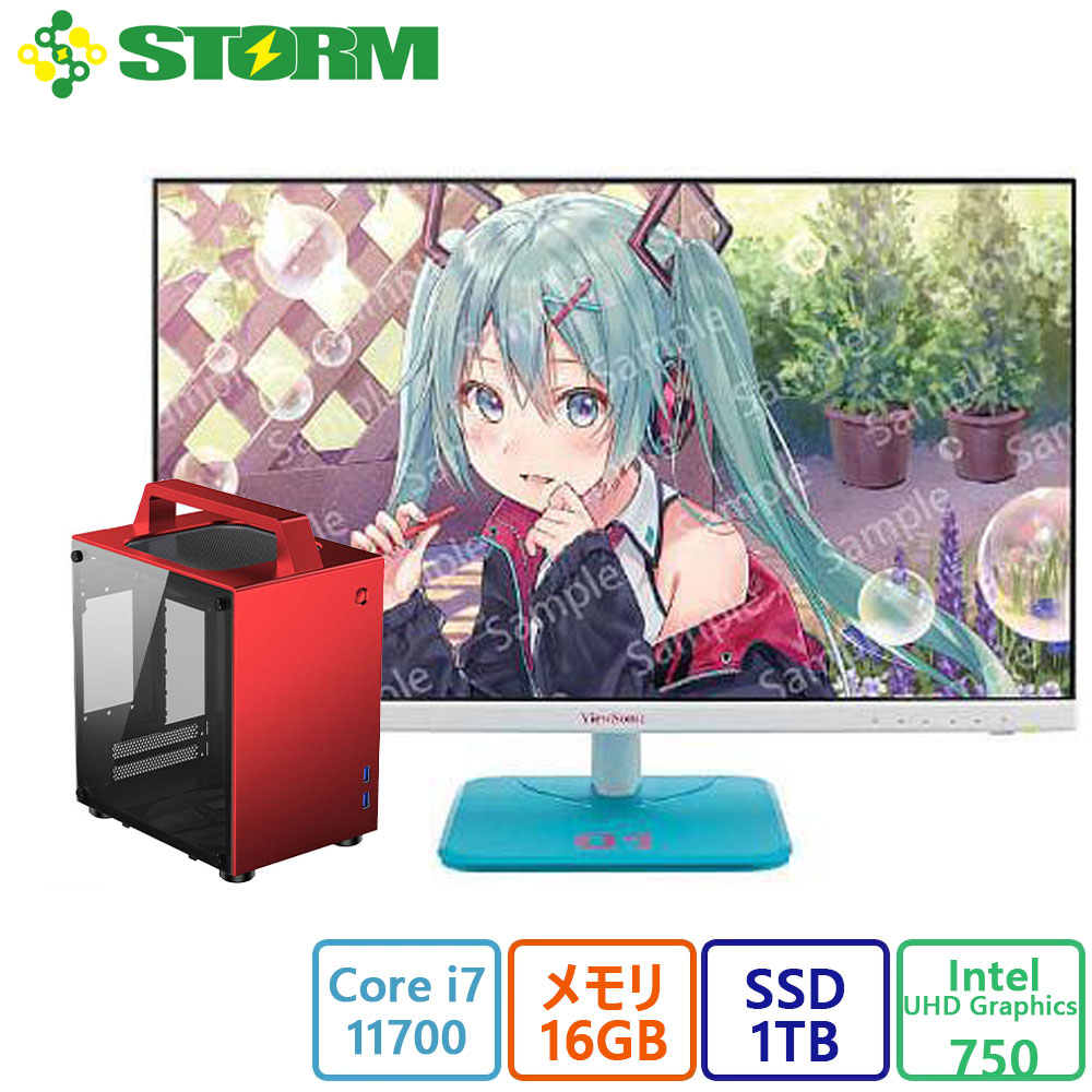 おすすめ 新品 STORM(ストーム) ゲーミングPC STORM コンパクトPC / TS-I7700MT8R/ 両サイドガラスパネル・アルミケース採用 /初音ミクコラボディスプレイ 23.8型フルHD