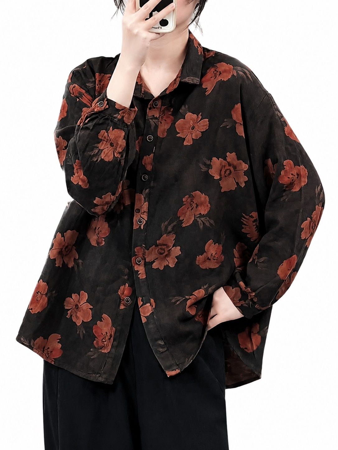 綿麻 プルオーバー トップ レディース 長袖 花柄 レトロ トップス ゆったり 体型覆いかぶせる 襟付き添い人 前食い違い 心地好い 春 秋 着飾る 成年者好いたらしい パステル色の 通気性 ボタニカル柄 事務服 普段着 通い
