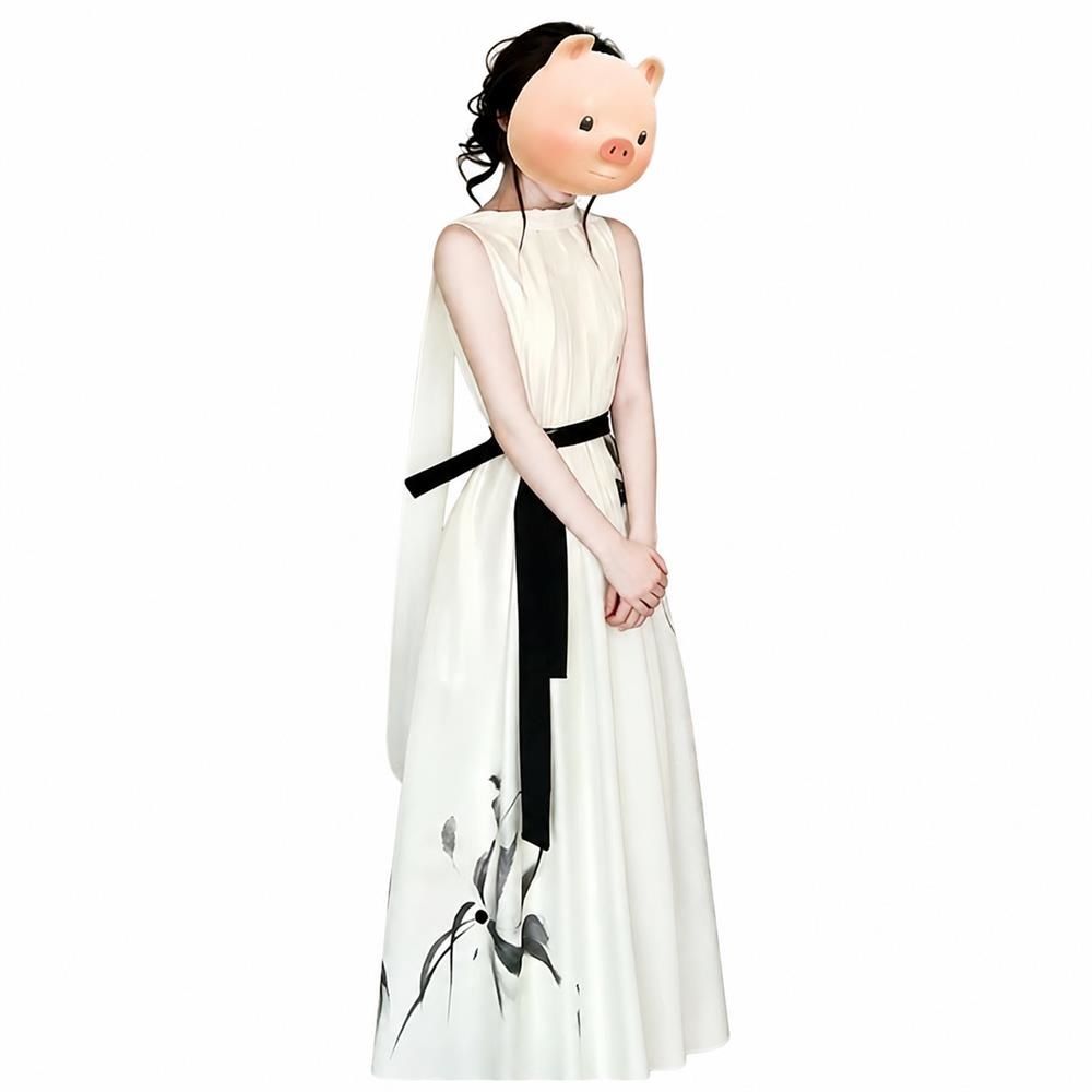 ロングワンピース レディース ノースリーブ マキシ丈 ホルターネック Vネック ウエストマーク 水墨画風 花柄 涼しい 着痩せ 体型カバー おしゃれ エレガント リゾート お呼ばれ パーティー カジュ|Clover Rainbow
