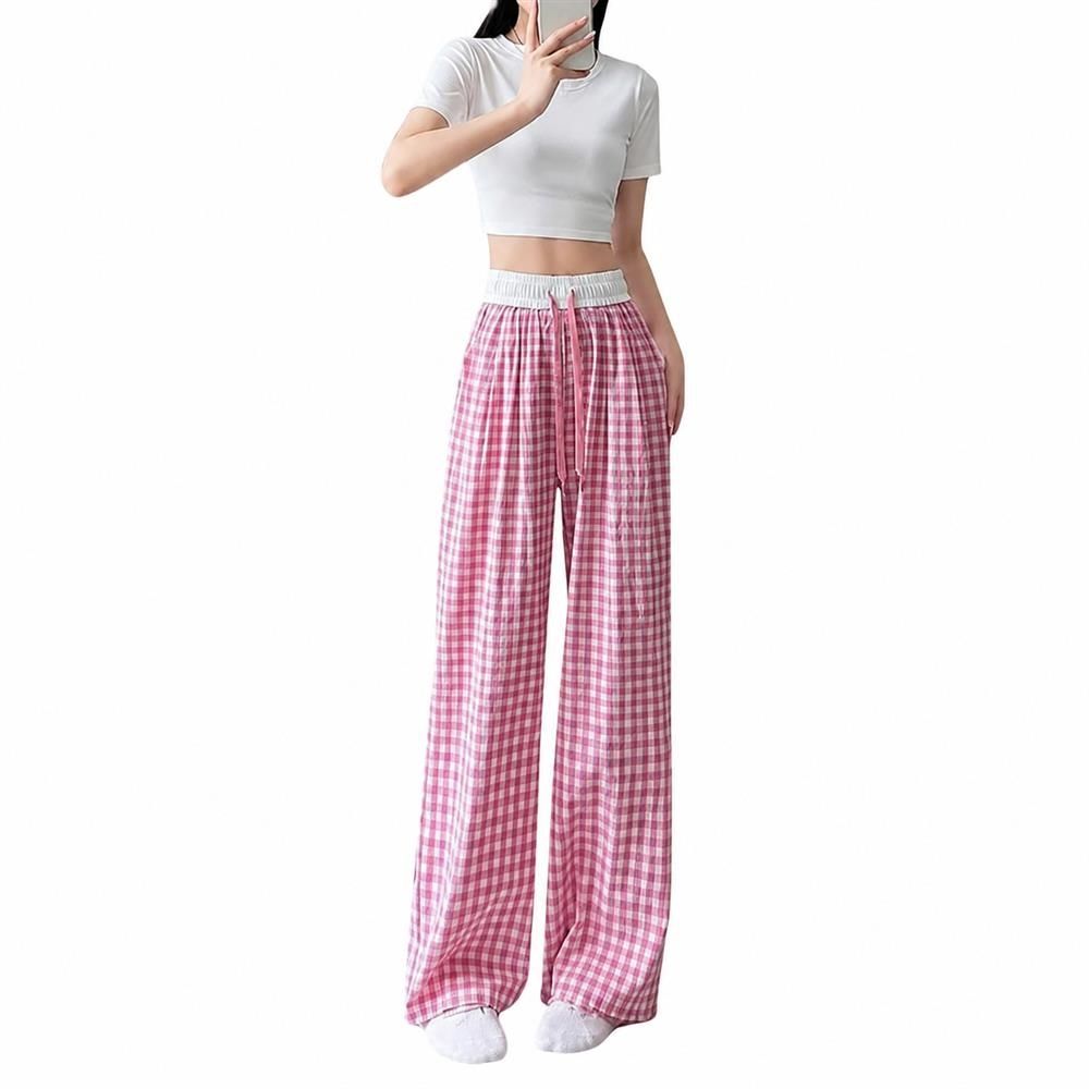 ワイドパンツ レディース ギンガムチェック イージーパンツ ゆったり ハイウエスト ウエストゴム 美脚 体型カバー 通気性 涼しい 夏｜Clover Rainbow
