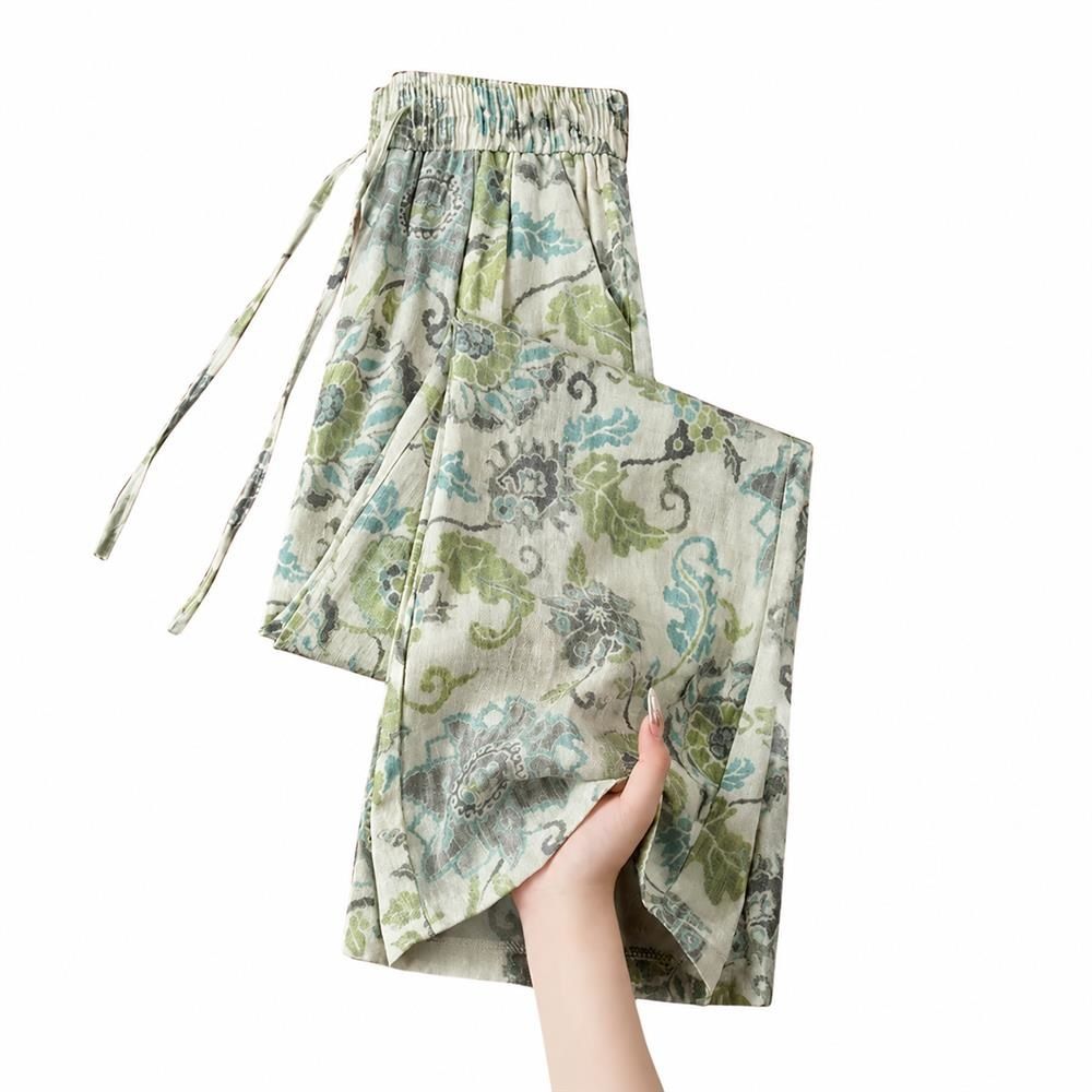 ワイドパンツ レディース 夏 ストレートパンツ 花柄 ボタニカル 総柄 ウエストゴム 涼しい イージーパンツ 薄手 体型カバー ゆったり リラックスパンツ 楽ちん カジュアル ボ ミセス ママ|Clover Rainbow