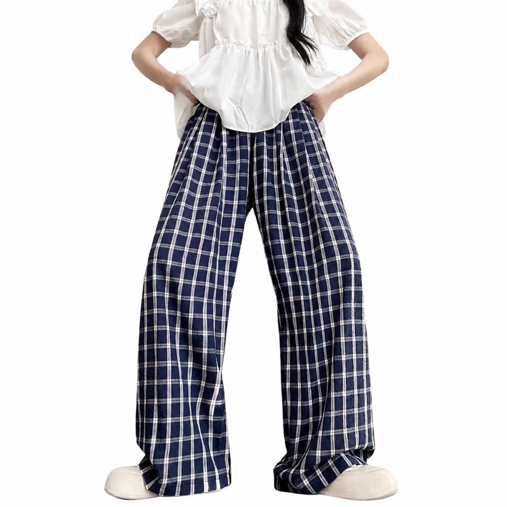 ワイドパンツ レディース 夏 チェック柄 ストレート パンツ 接触冷感 薄手 涼しい イージーパンツ ウエストゴム ボ カジュアル ゆったり 体型カバー サルエルパンツ 部屋着 美脚|Clover Rainbow