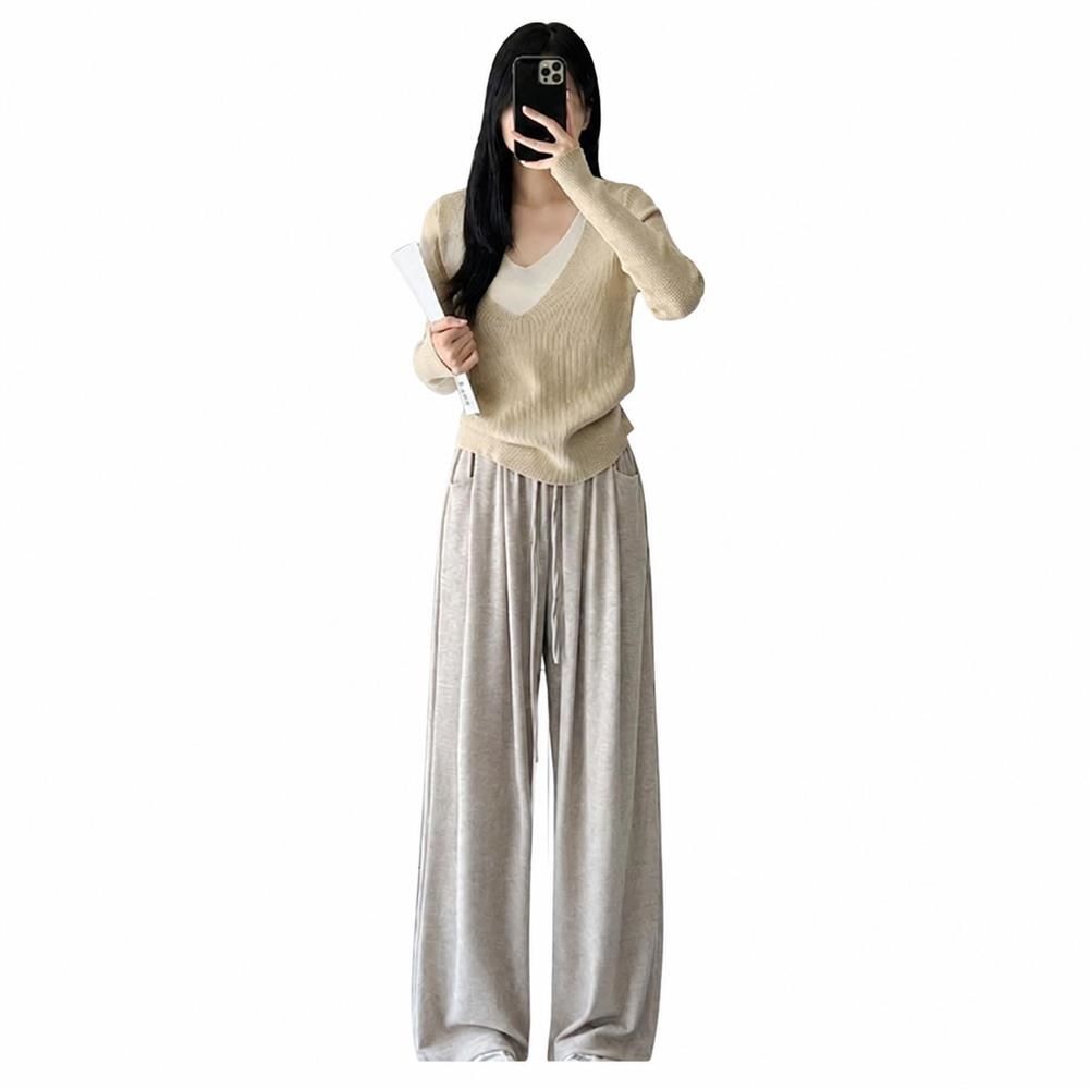 ワイドパンツ レディース 秋冬 ニットパンツ ウエストゴム イージーパンツ ゆったり ハイウエスト ストレートパンツ 落ち感 着痩せ 体型カバー ルームウェア もっちり 暖かい 楽ちん カジュアル ボ|Clover Rainbow