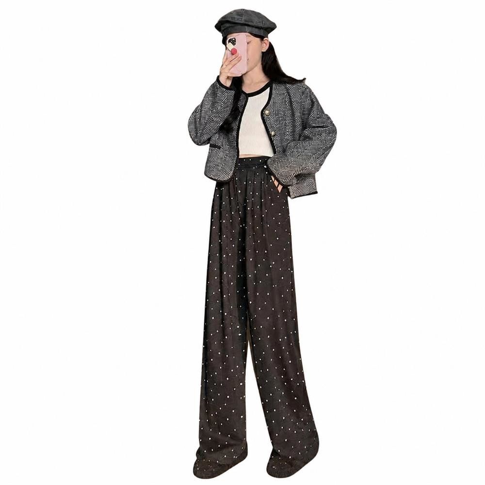 ワイドパンツ レディース ドット柄 水玉 ゆったり もちもち ニットパンツ ルームウェア 部屋着 イージーパンツ リラックス ボ ハイウエスト 体型カバー ロング丈 カジュアル 秋 春｜Clover Rainbow