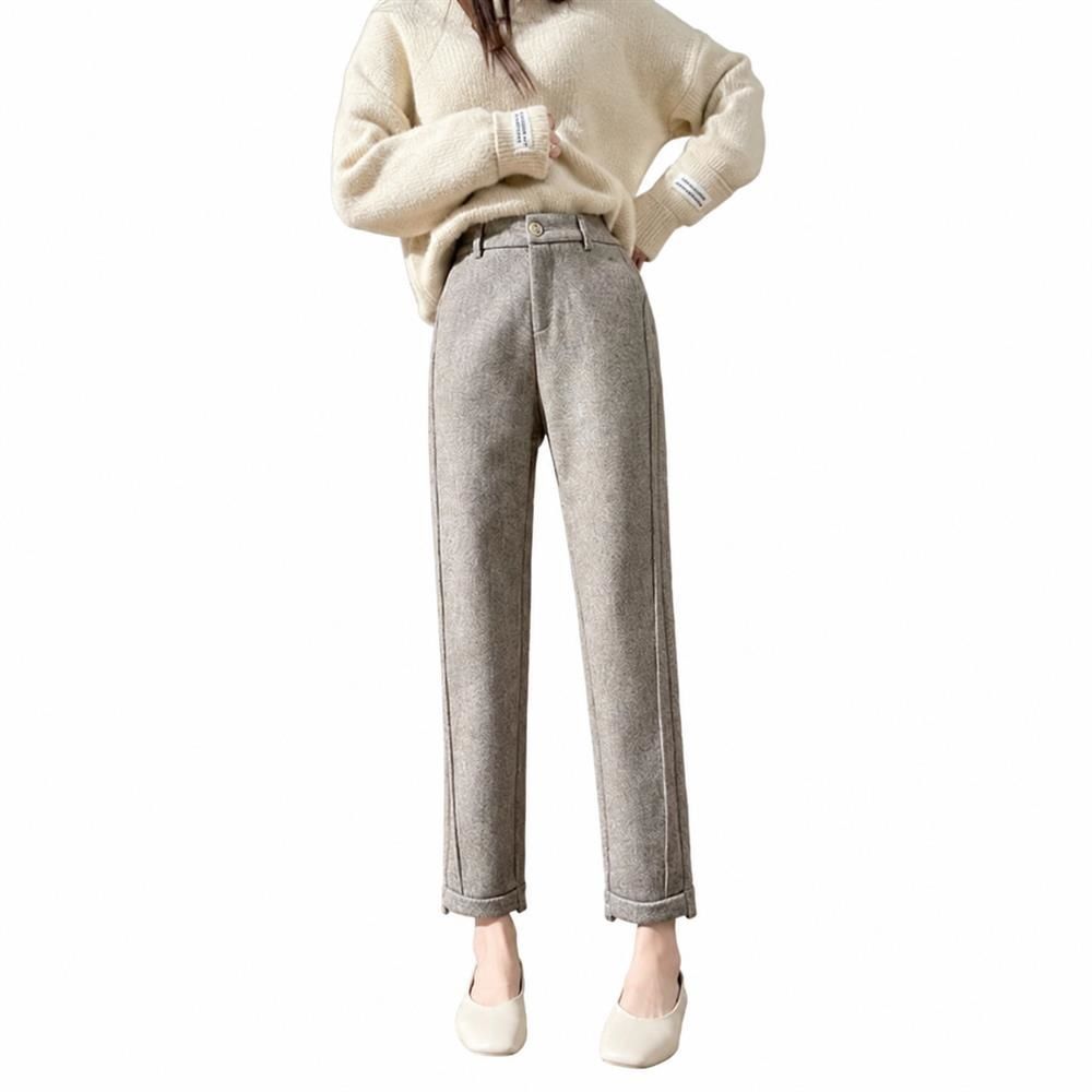 テーパードパンツ レディース 秋冬 ハイウエスト センターシーム ストレートパンツ 調 ツイード 暖か 九分丈 裾ロールアップ センタープレス 美脚 着痩せ 体型カバー カジュアル オフィス｜Clover Rainbow