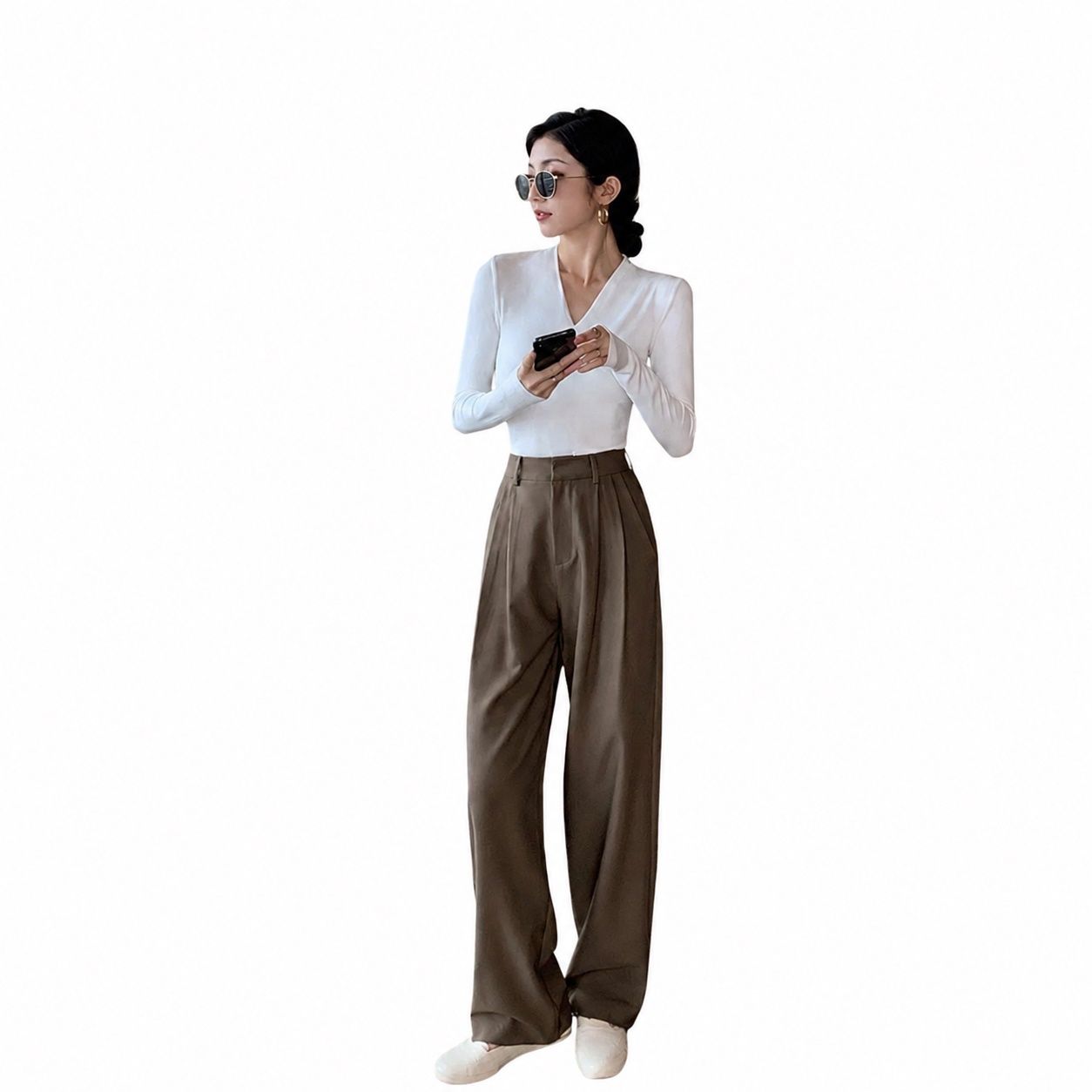 ワイドパンツ レディース スラックス ハイウエスト ストレート タック 落ち感 美脚 きれいめ カジュアル オフィス 通勤 体型カバー ゆったり｜Clover Rainbow