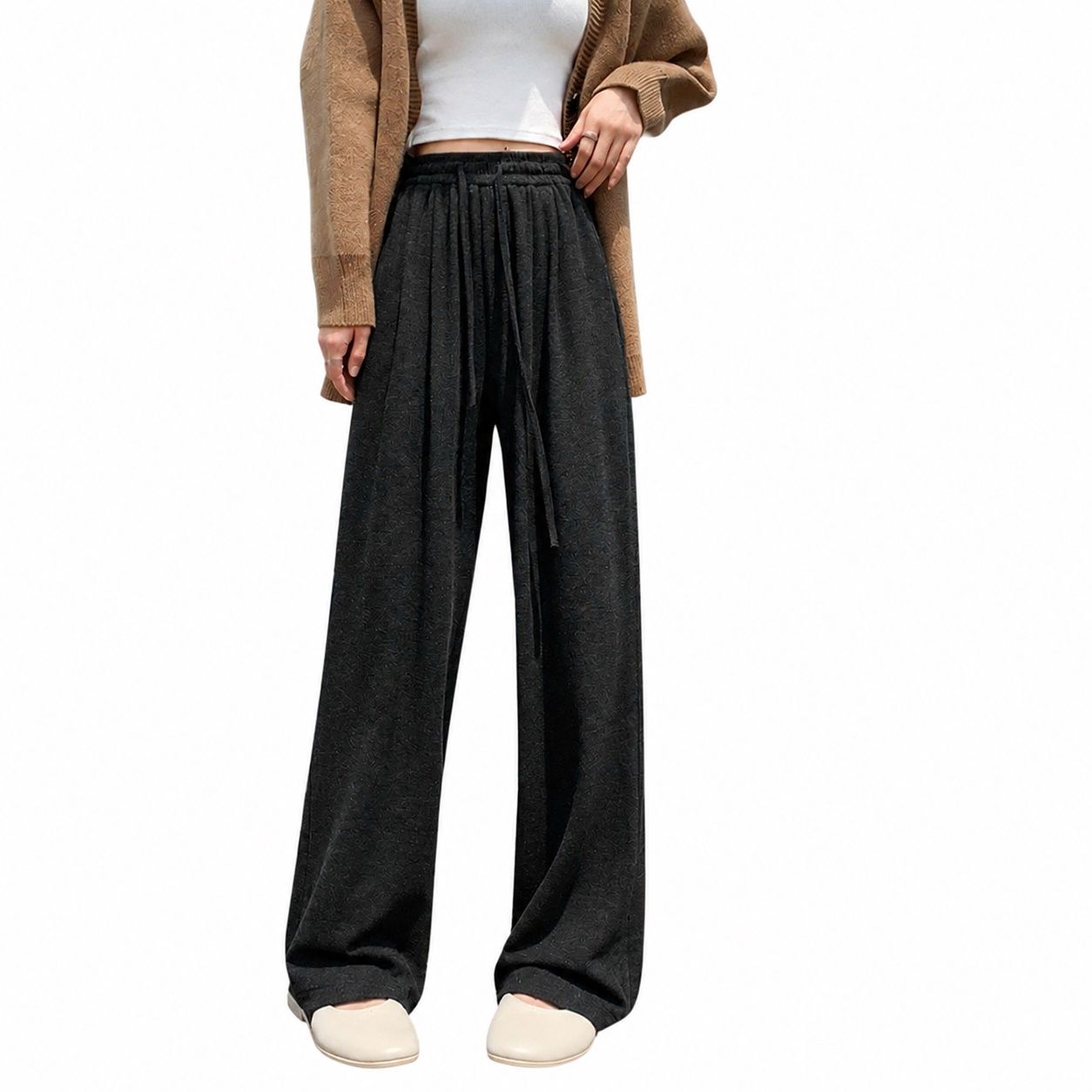 ワイドパンツ レディース 秋冬 ハイウエスト もっちり 落ち感 ストレートパンツ スウェットパンツ 体型カバー 着痩せ ガウチョパンツ 部屋着 カジュアル 紐付き ウエストゴム ゆったり 楽ちん 無地|Clover Rainbow