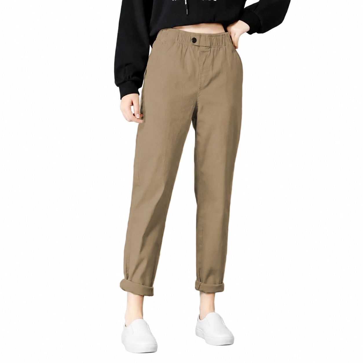 テーパードパンツ レディース サルエルパンツ ゆったり 大きいサイズ ハイウエスト 九分丈 ウエストゴム 体型カバー 着痩せ 綿 コットン 通気性 柔らかい カジュアル きれいめ ボ 春 夏 秋 ズボ|Clover Rainbow