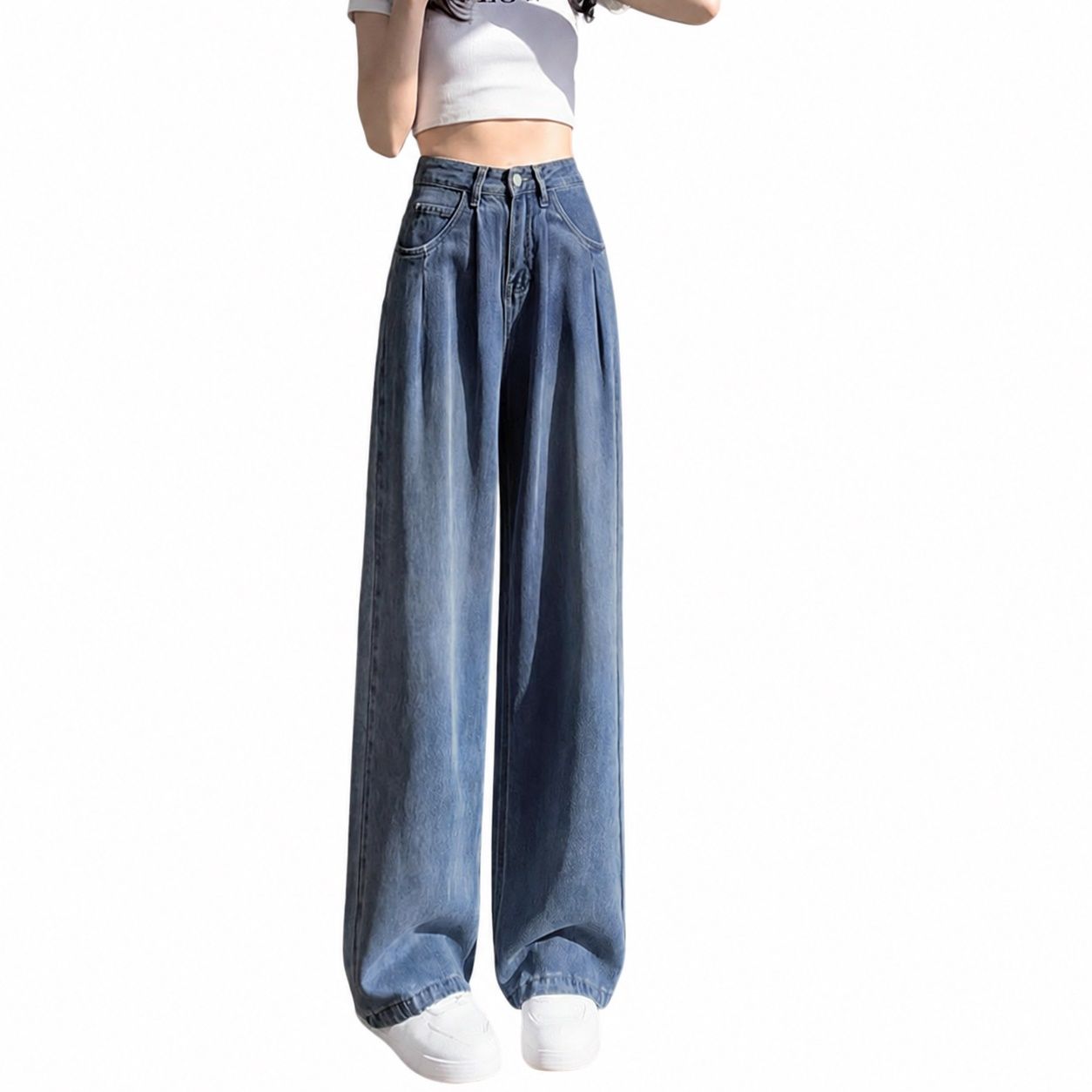 ワイドパンツ レディース デニム ジーンズ 夏用 薄手 ハイウエスト ゆったり 体型カバー 美脚 ジーパン ストレート テンセル風 柔らかい カジュアル 通勤 ズボン ボ おしゃれ 大人 きれいめ 涼｜Clover Rainbow