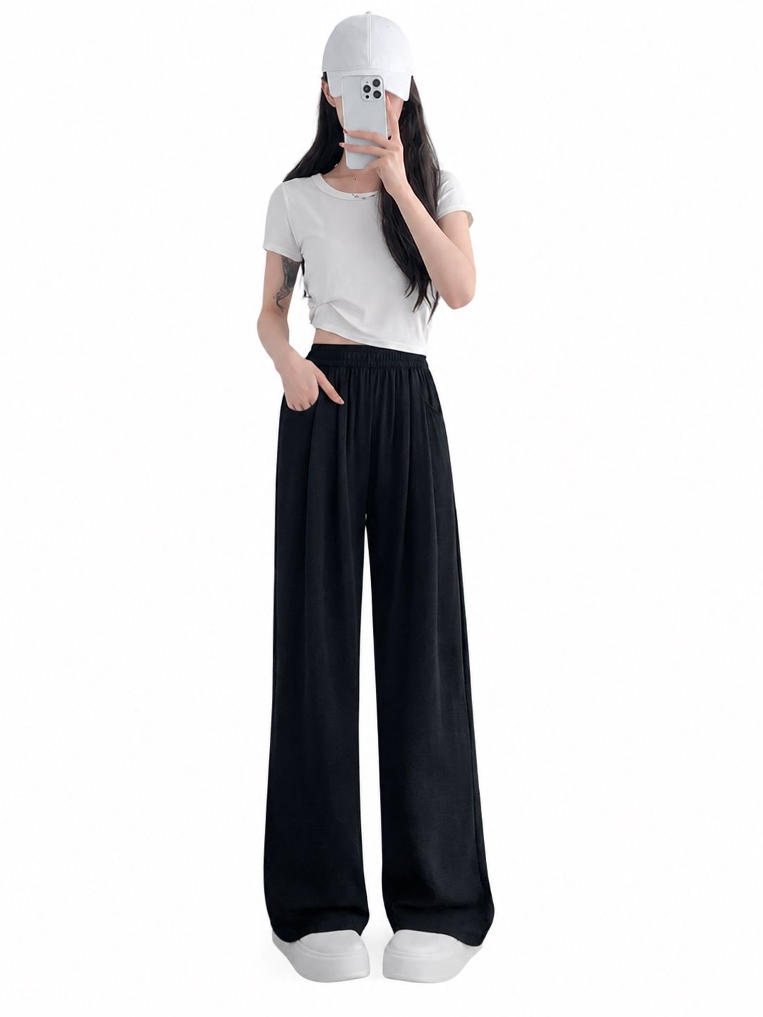 ワイドパンツ レディース 夏 接触冷感 とろみパンツ ハイウエスト ロングパンツ 脚長効果 体型カバー きれいめ ウエストゴム ポケット付き 涼しい|Clover Rainbow