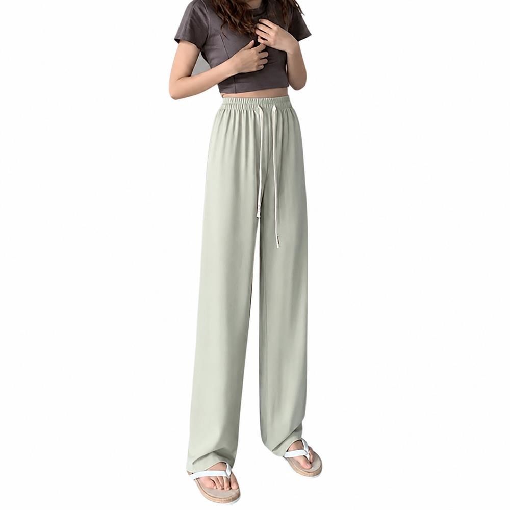 ワイドパンツ レディース 夏 薄手 ハイウエスト ストレートパンツ 接触冷感 とろみ感 リラックス ウエストゴム ゆったり 体型カバー 美脚 ロングパンツ ガウチョ カジュアル 部屋着 涼しい｜Clover Rainbow