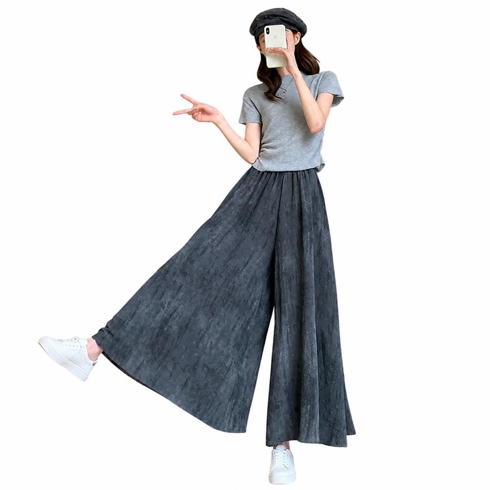 ワイドパンツ レディース ガウチョパンツ スカーチョ 春 夏 接触冷感 タイダイ柄 ニュアンス柄 ゆったり ウエストゴム ポケット付き 体型カバー 着痩せ｜Clover Rainbow