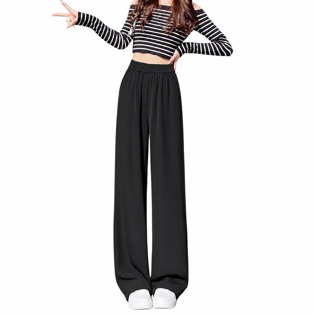 ワイドパンツ レディース スラックス ウエストゴム ハイウエスト ゆったり 落ち感 とろみ素材 ストレート 体型カバー 美脚 脚長 カジュアル 通勤 オフィス 楽ちん ロングパンツ 春 夏 秋|Clover Rainbow