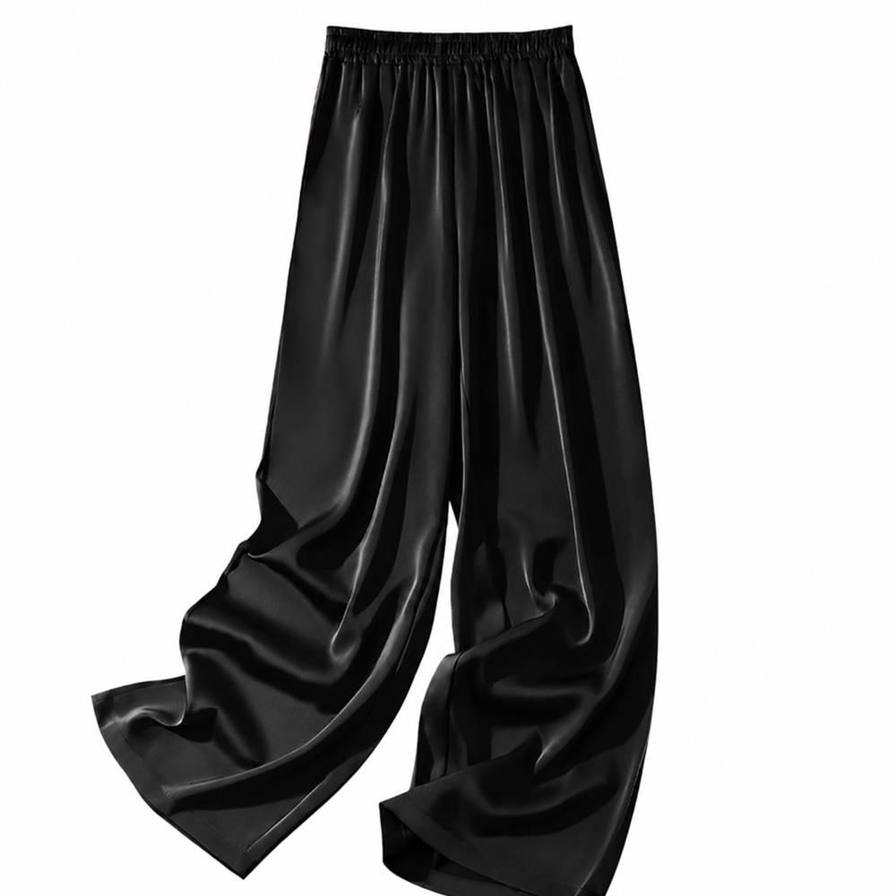 ワイドパンツ レディース きれいめ サテン 落ち感 ストレート ハイウエスト ウエストゴム とろみ ロングパンツ 体型カバー ゆったり 涼しい|Clover Rainbow