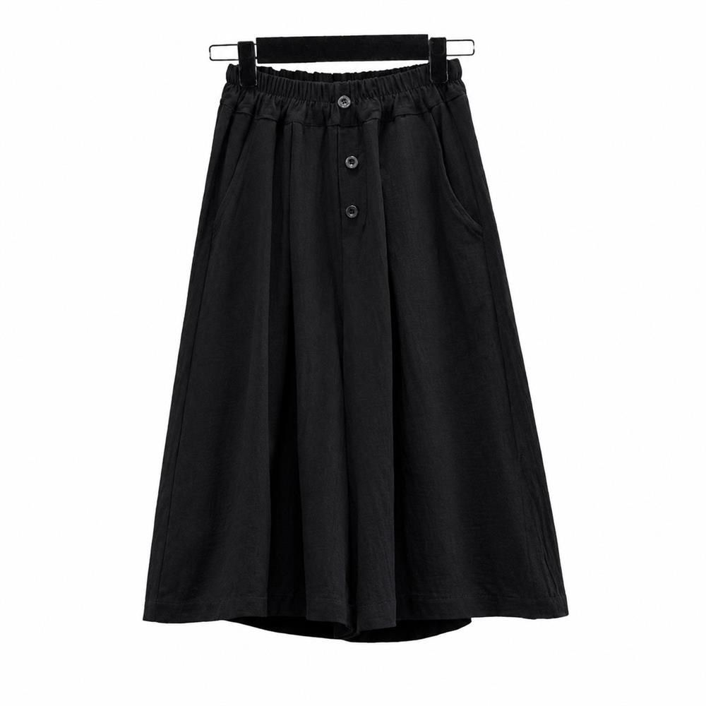 ガウチョパンツ レディース スカーチョ ワイドパンツ 七分丈 ウエストゴム フロントボタン ポケット付き 涼しい 綿麻風 さらさら 体型カバー ゆったり おしゃれ カジュアル 大きいサイズ 春 夏 キ|Clover Rainbow