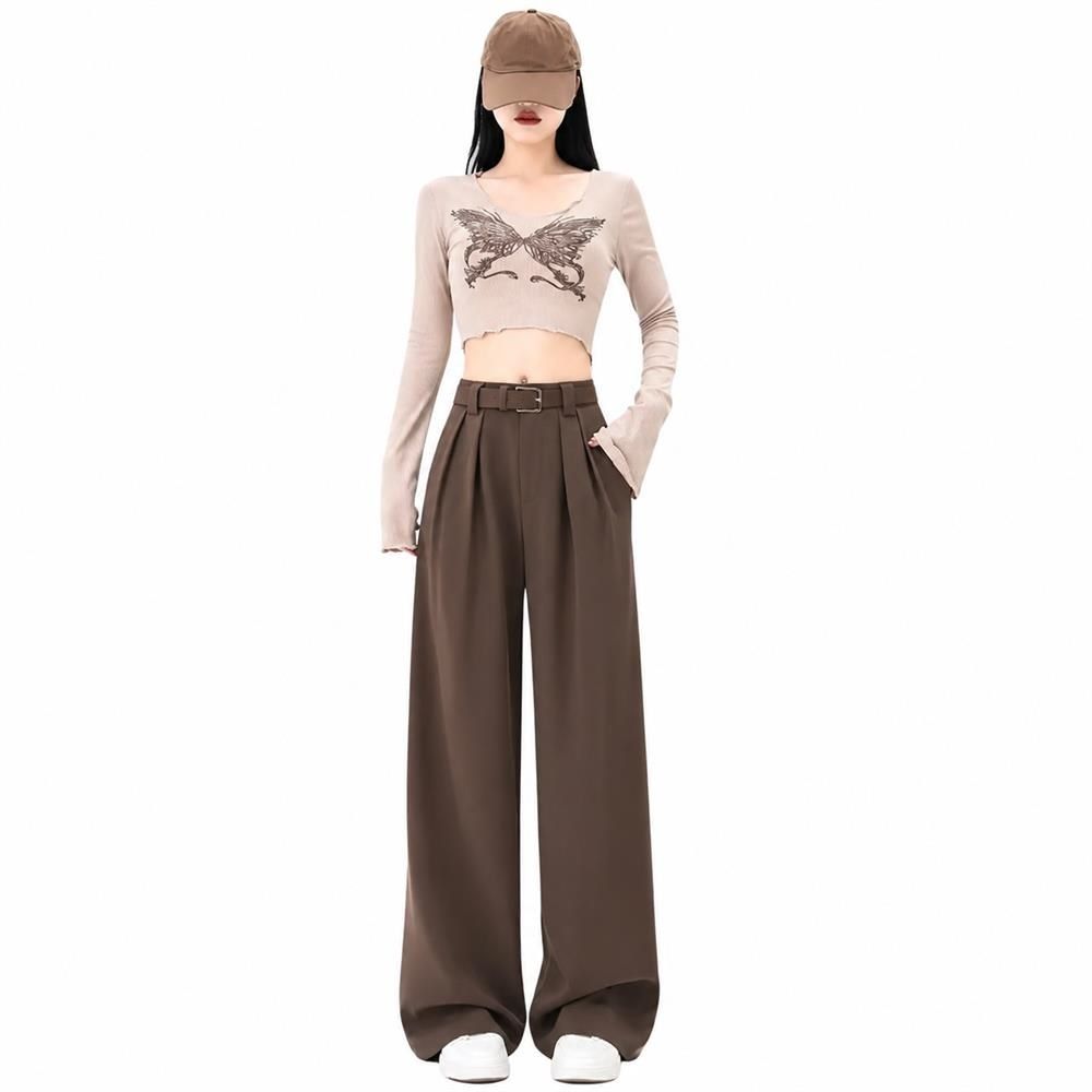 ワイドパンツ レディース スラックス タックパンツ ハイウエスト ベルト付き 美脚 体型カバー きれいめ カジュアル 通勤 夏 ゆったり 落ち感|Clover Rainbow