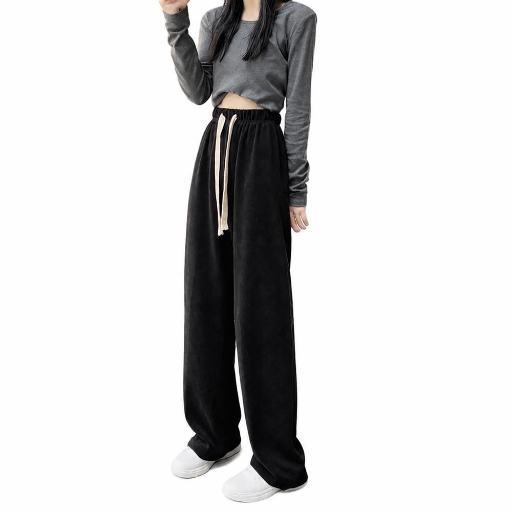 ワイドパンツ レディース スウェットパンツ ハイウエスト イージーパンツ ストレート ロング丈 ウエストゴム 紐付き ゆったり 体型カバー カジュアル|Clover Rainbow
