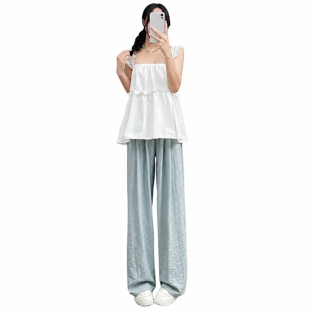 ワイドパンツ レディース 夏 涼しい イージーパンツ タウンユース 楽ちん ウエストゴム 落ち感 体型カバー ゆったり ストレート カジュアル きれいめ 薄手 ロングパンツ サマーパンツ ボ｜Clover Rainbow