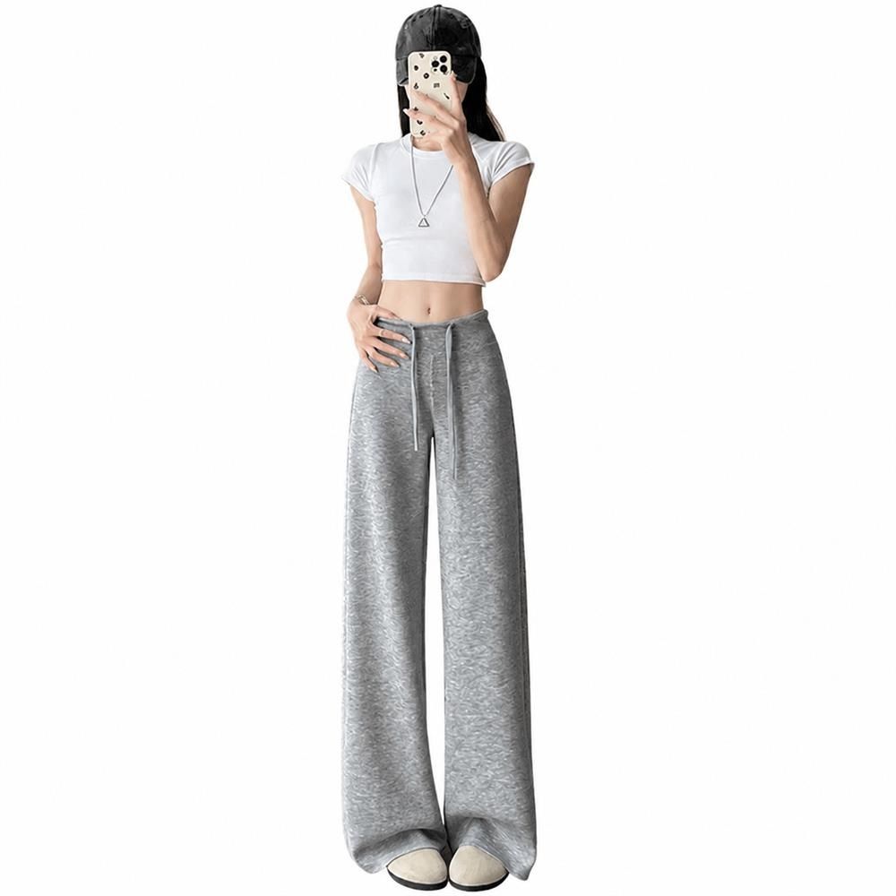 スウェットパンツ レディース ワイドパンツ ストレート ハイウエスト 落ち感 脚長 体型カバー イージーパンツ 部屋着 ルームウェア ウエストゴム 紐付き ゆったり 楽ちん カジュアル 春 夏 秋｜Clover Rainbow