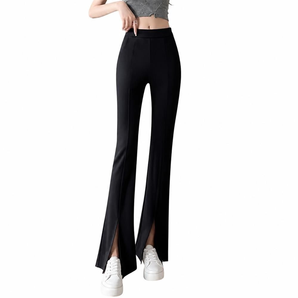 スリットパンツ レディース 美脚 センタープレス スリット フレアパンツ 伸縮性 ハイウエスト スラックス ロングパンツ ストレート 薄手 ゆったり 体型カバー カジュアル オフィス 通勤 春 夏 秋|Clover Rainbow