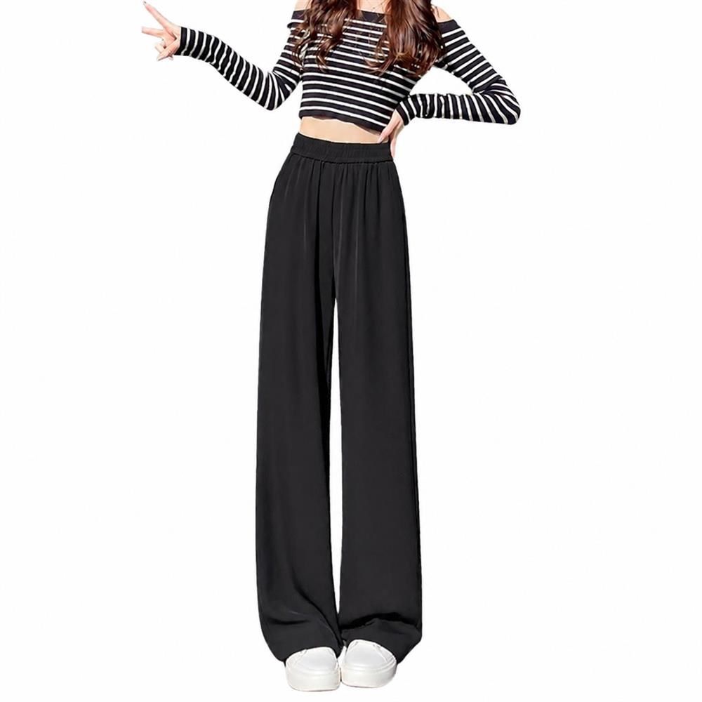 ワイドパンツ レディース 夏 接触冷感 美脚 ストレート スラックス ハイウエスト ウエストゴム とろみ 体型カバー 着痩せ 涼しい オフィス 通勤 薄手 イージーパンツ 伸縮|Clover Rainbow
