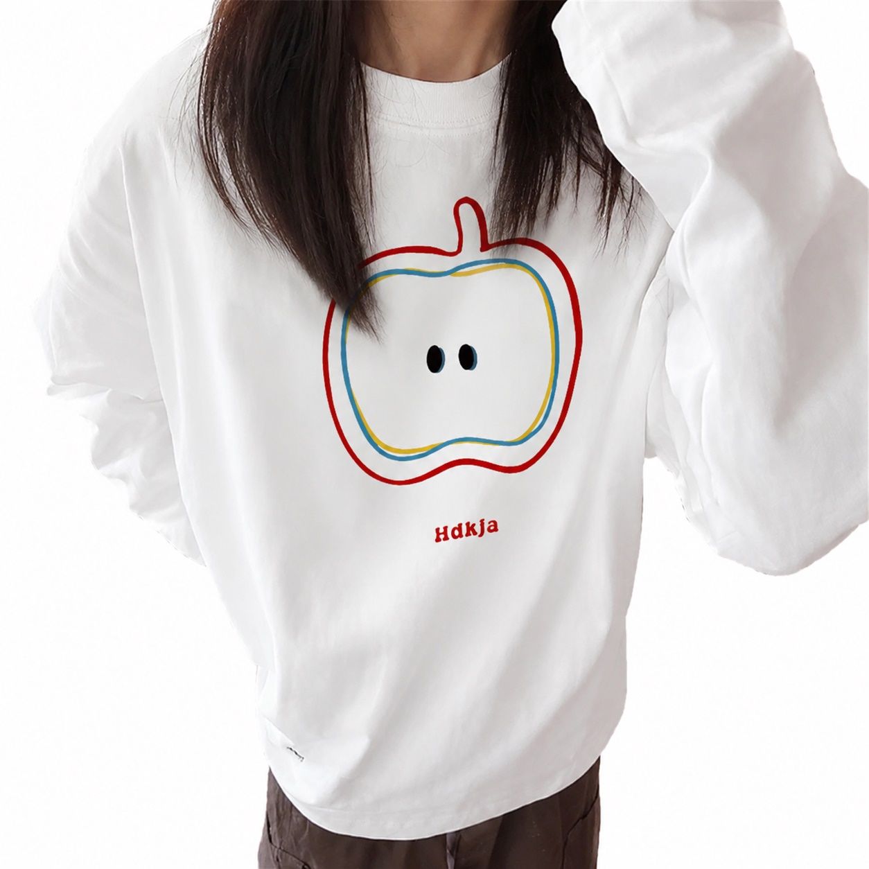 長袖Tシャツ レディース ロンT カットソー トップス ゆったり クルーネック 綿 カジュアル プリント 可愛い オーバーサイズ プルオーバー 通学 普段着 体型カバー ビッグシルエット 柔らかい|Clover Rainbow