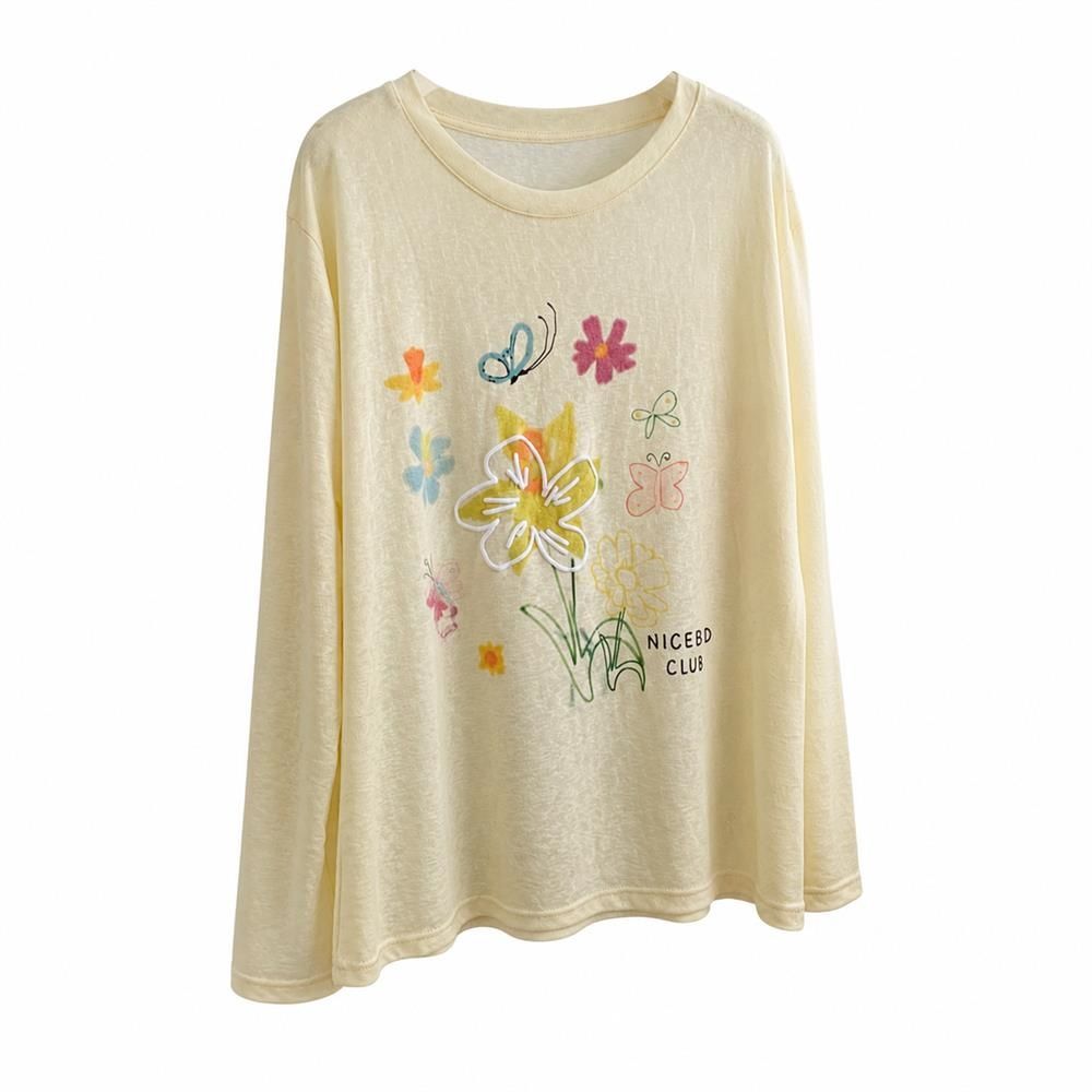 シアートップス レディース 長袖 カットソー 花柄 ゆったり Tシャツ テンセル 接触冷感 薄手 涼しい 日焼け防止 体型カバー カジュアル クルーネック プルオーバー さらさら 冷房対策 大人可愛い｜Clover Rainbow 9,379円