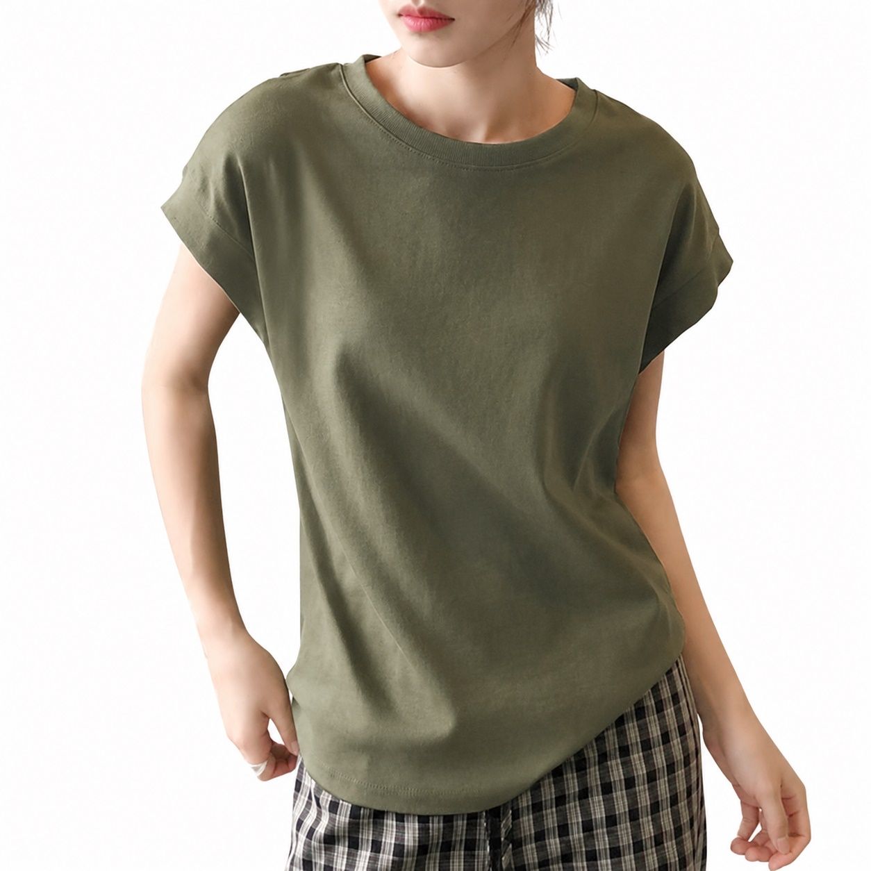 フレンチスリーブ Tシャツ レディース ノースリーブ カットソー トップス ゆったり 脇が見えにくい 体型カバー 涼しい 丸首 無地 カジュアル きれいめ 通勤 春 夏｜Clover Rainbow