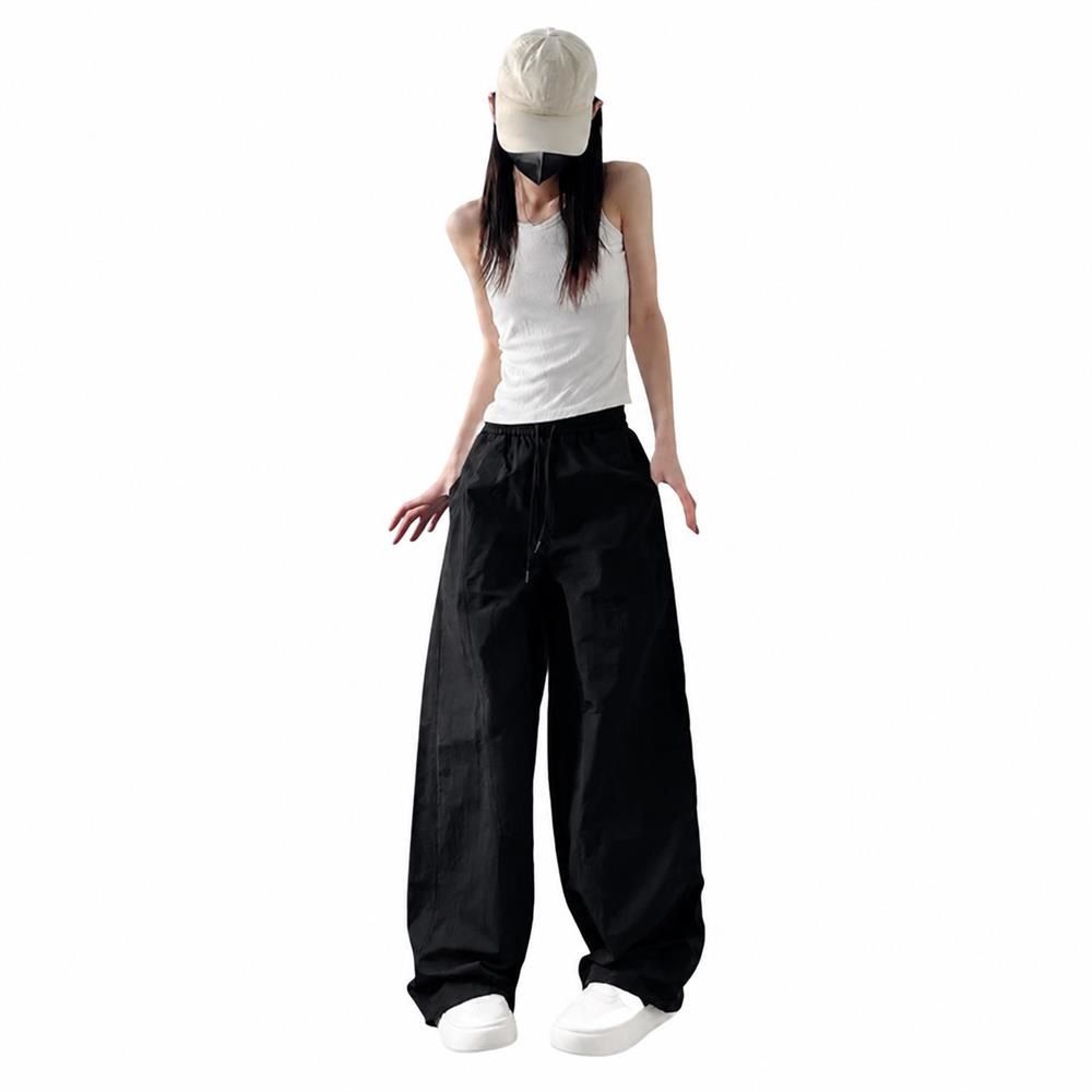 ワイドパンツ レディース ハイウエスト ウエストゴム ドロスト パラシュートパンツ スポーティ ワークパンツ ゆったり ストリート 体型カバー ロングパンツ カジュアル ボトムス 春 夏 秋|Clover Rainbow