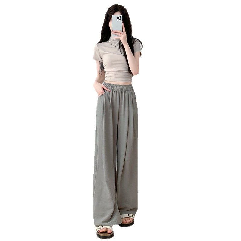 ワイドパンツ レディース 夏 接触冷感 体型カバー ゆったり 涼しい ズボン ボトムス ハイウエスト ゴム ストレート サラサラ 薄手 カジュアル 脚長効果 きれいめ 通勤 普段着 ポケット付き ロン｜Clover Rainbow