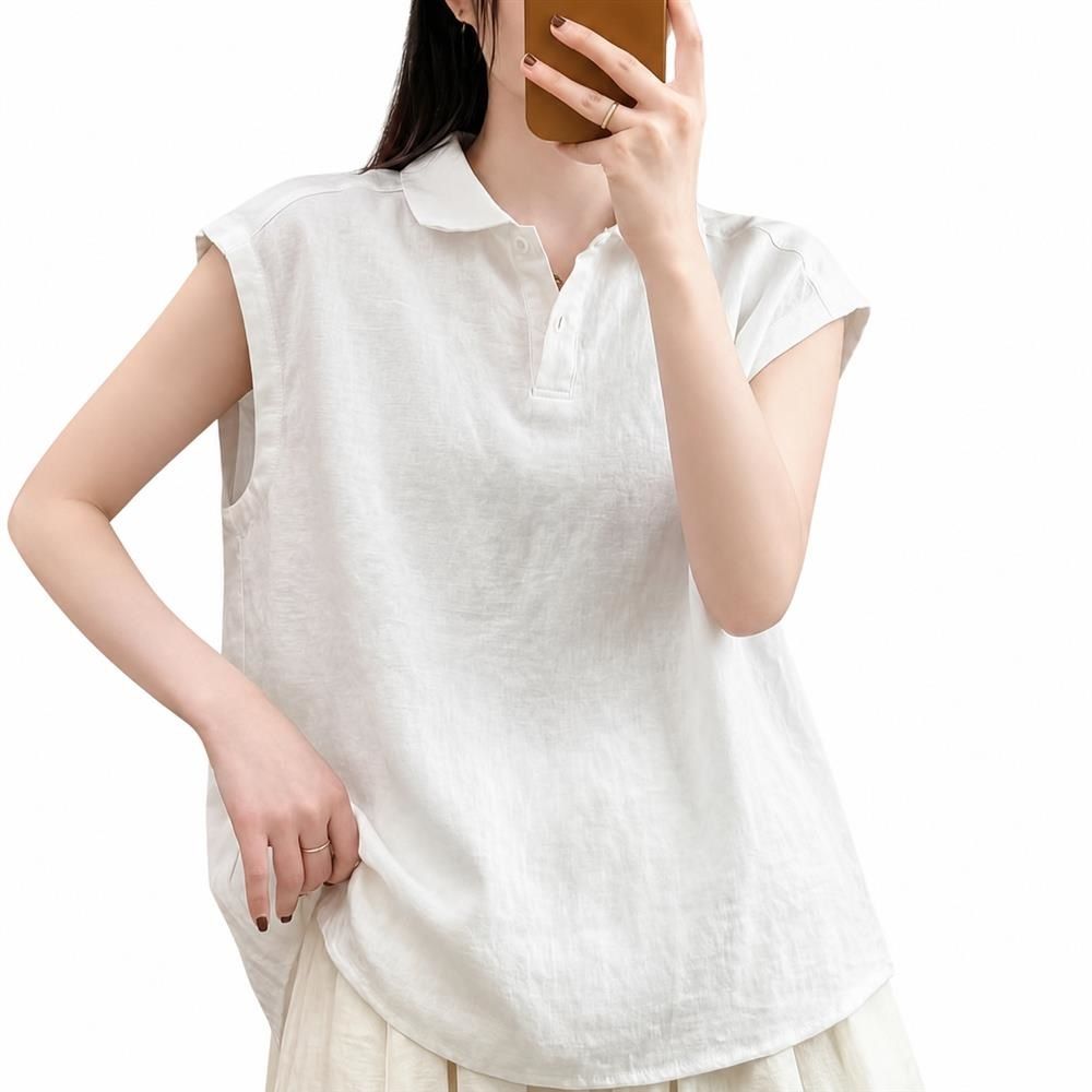 リネンシャツ レディース フレンチスリーブ 襟付き プルオーバー 半袖 麻 ゆったり 体型カバー カジュアル トップス 無地 涼しい 綿麻｜Clover Rainbow
