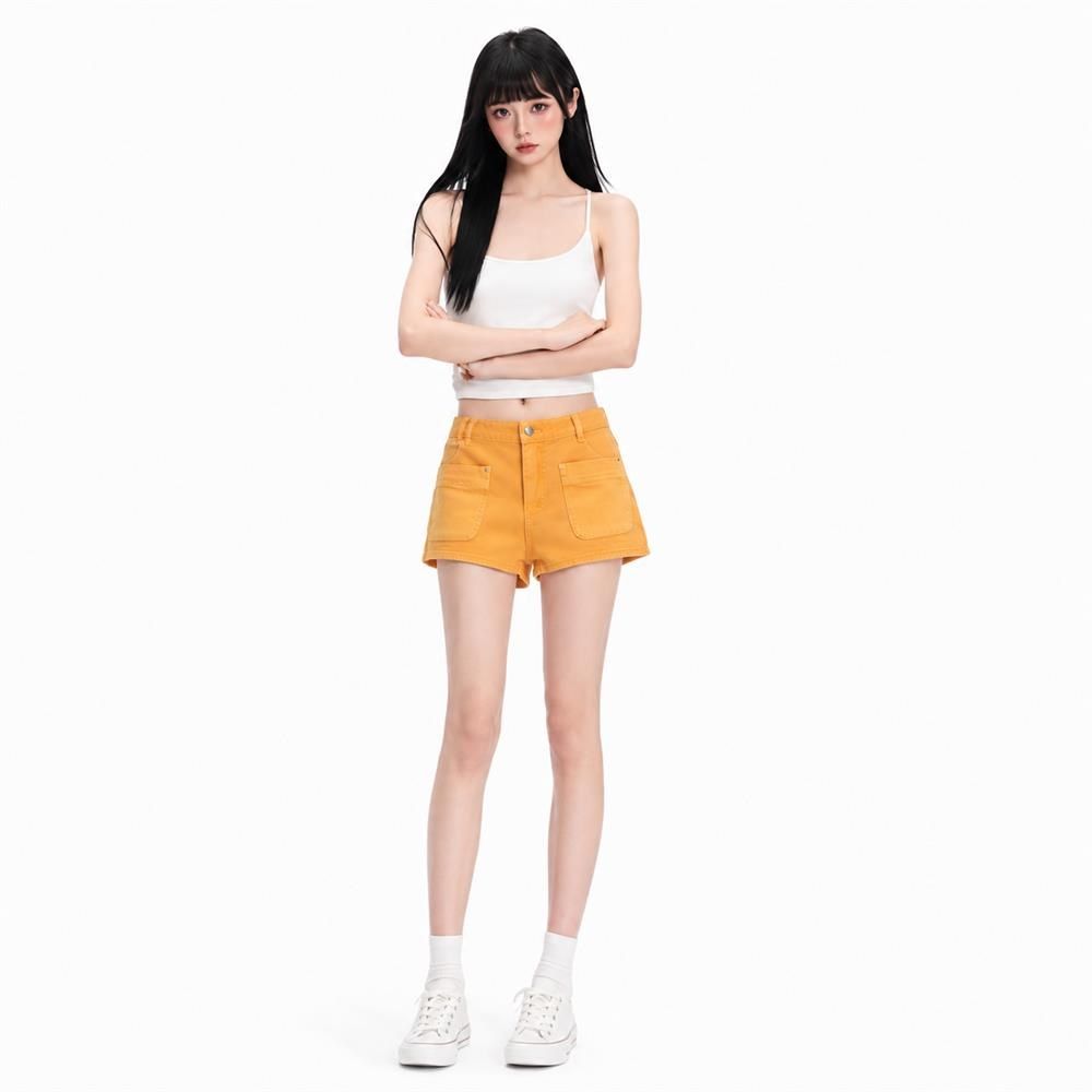 ショートパンツ レディース デニム ハイウエスト 美脚 脚長 ボトムス ホットパンツ ジーンズ 着痩せ 台形 ポケット付き カジュアル 夏服|Clover Rainbow