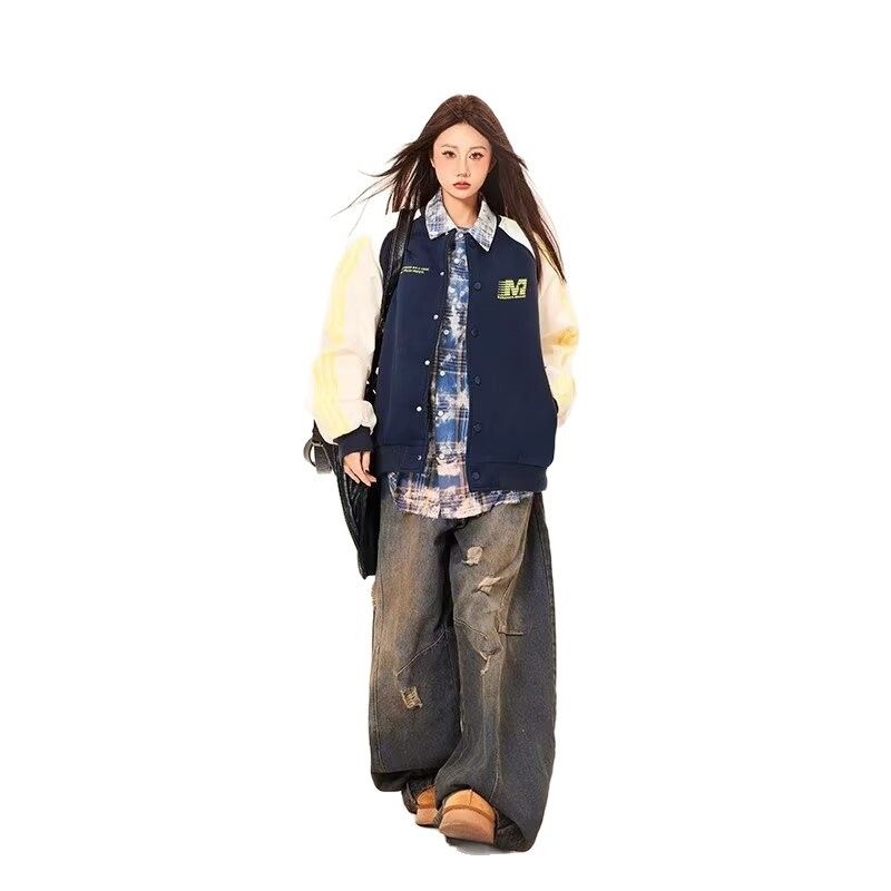デニムパンツ レディース ジーンズ ダメージジーンズ ワイドデニム バギーパンツ ボトムス ゆったり ストリート系 ハイウエスト クラッシュ ジーパン レトロ アメカジ 体型カバー カジュアル｜Clover Rainbow