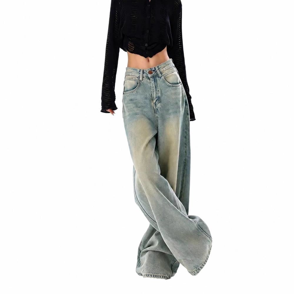 デニムパンツ レディース ハイウエスト ワイドパンツ ジーンズ ストレート ルーズ ゆったり ヴィンテージ風 アメカジ 脚長 体型カバー ボトムス 通学 カジュアル｜Clover Rainbow