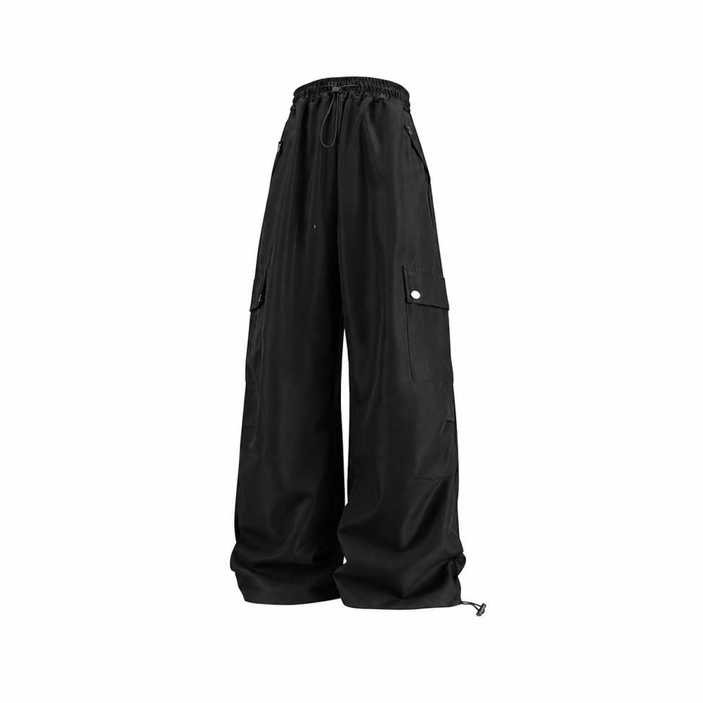 ゆったり ワークパンツ ワイドパンツ 裾ドロスト イージーパンツ ハイウエスト ポケット付き 体型カバー 美脚 カジュアル ストリート ロングパンツ ボトムス 春 夏 秋|Clover Rainbow