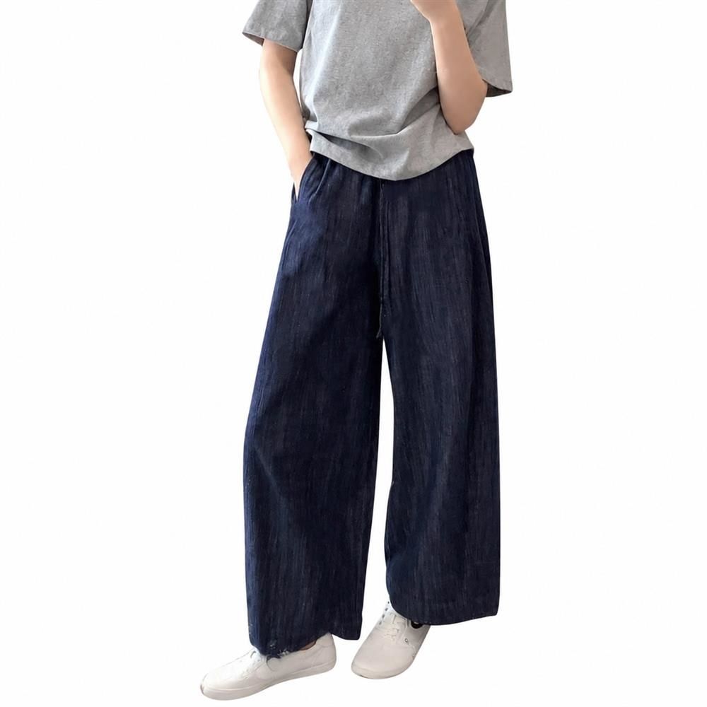 ワイドパンツ レディース デニム ジーンズ ウエストゴム 綿麻混 ジーパン 薄手 ゆったり 体型カバー ボトムス ストレート 春夏｜Clover Rainbow